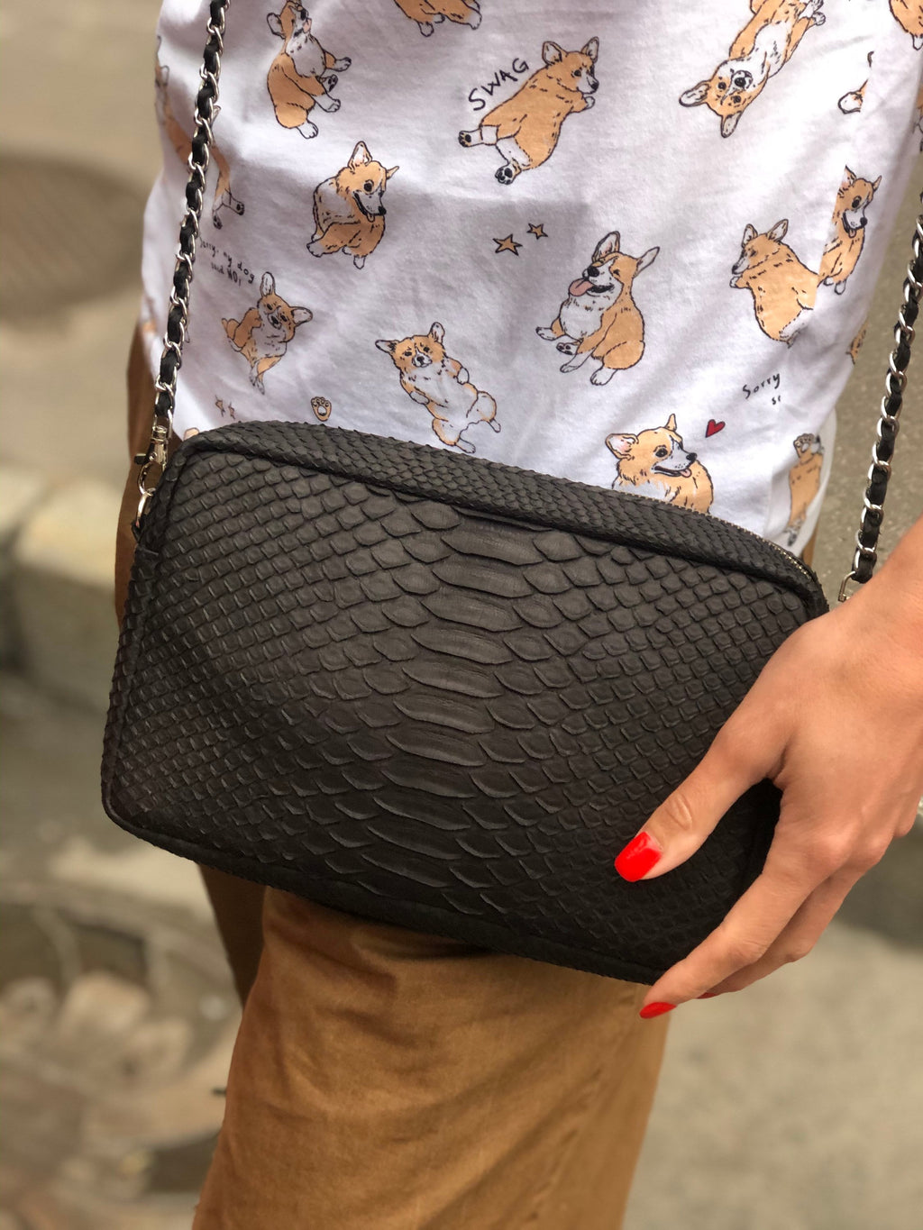 Genuine Python Skin Women Classy Black Bag