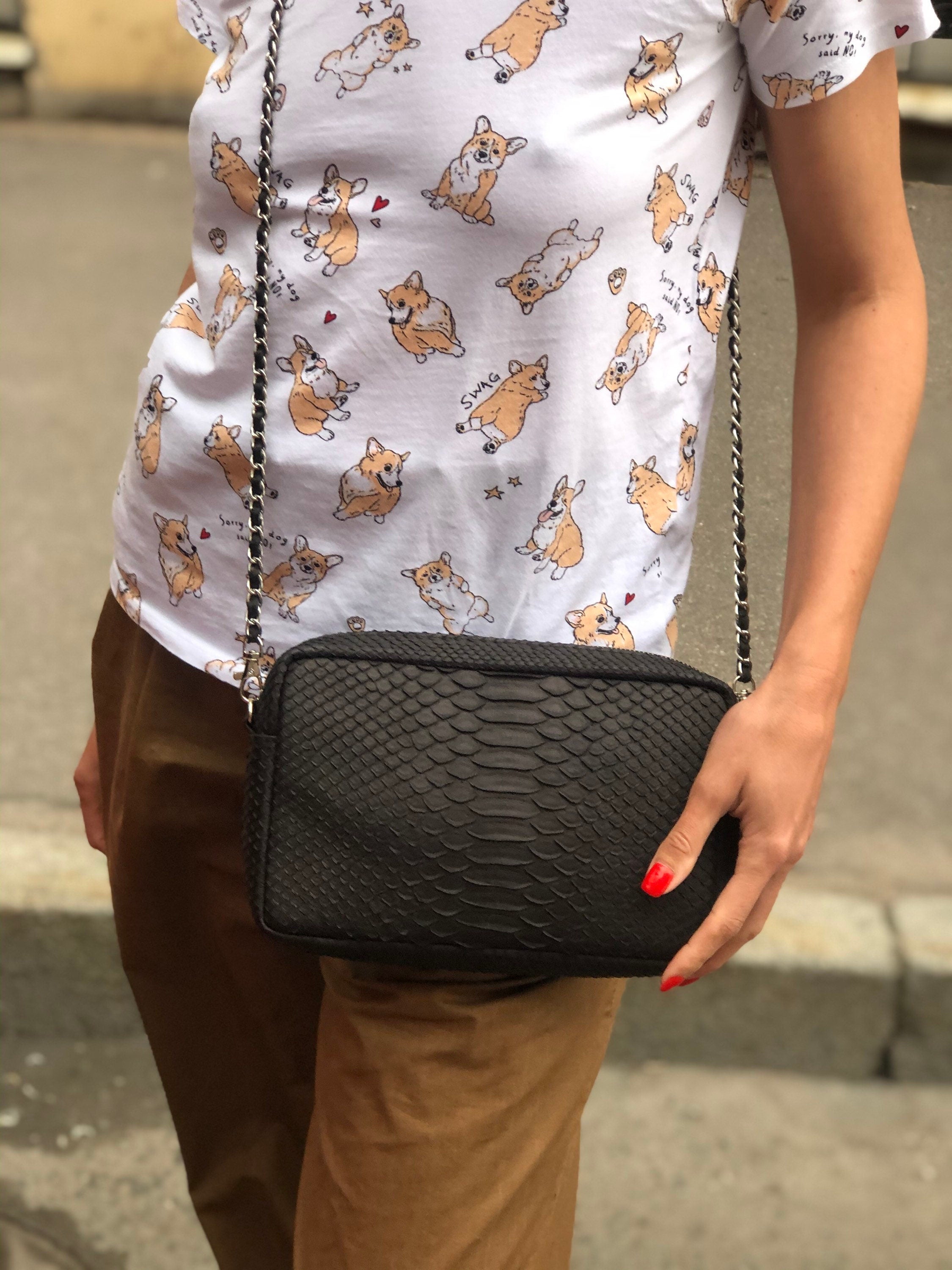 Genuine Python Skin Women Classy Black Bag