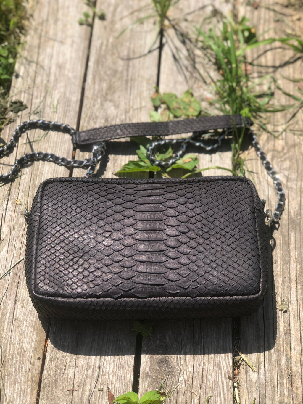 Genuine Python Skin Women Classy Black Bag