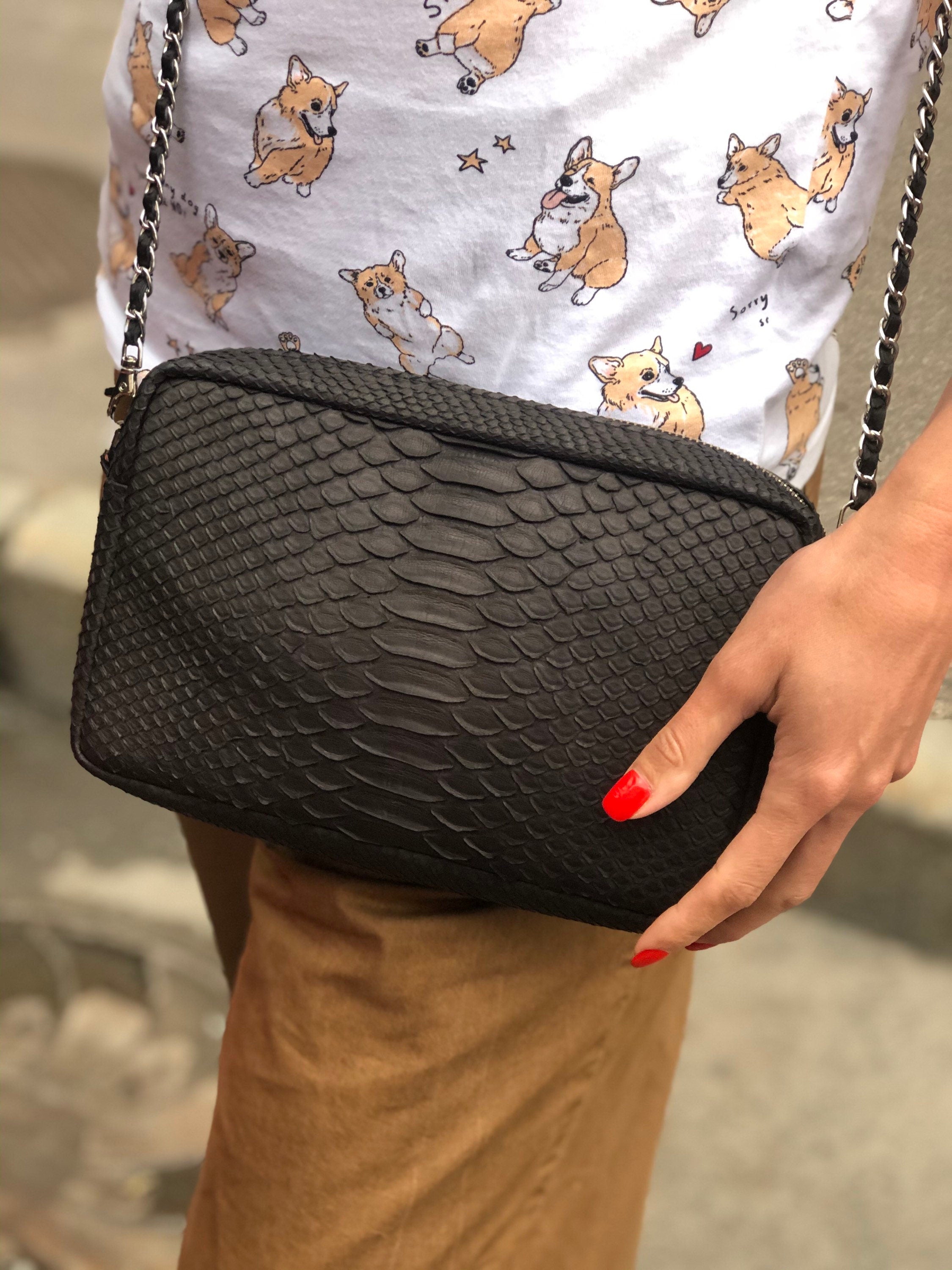 Genuine Python Skin Women Classy Black Bag