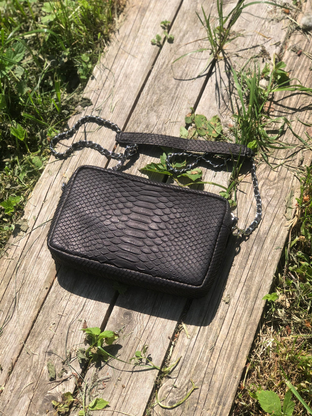 Genuine Python Skin Women Classy Black Bag