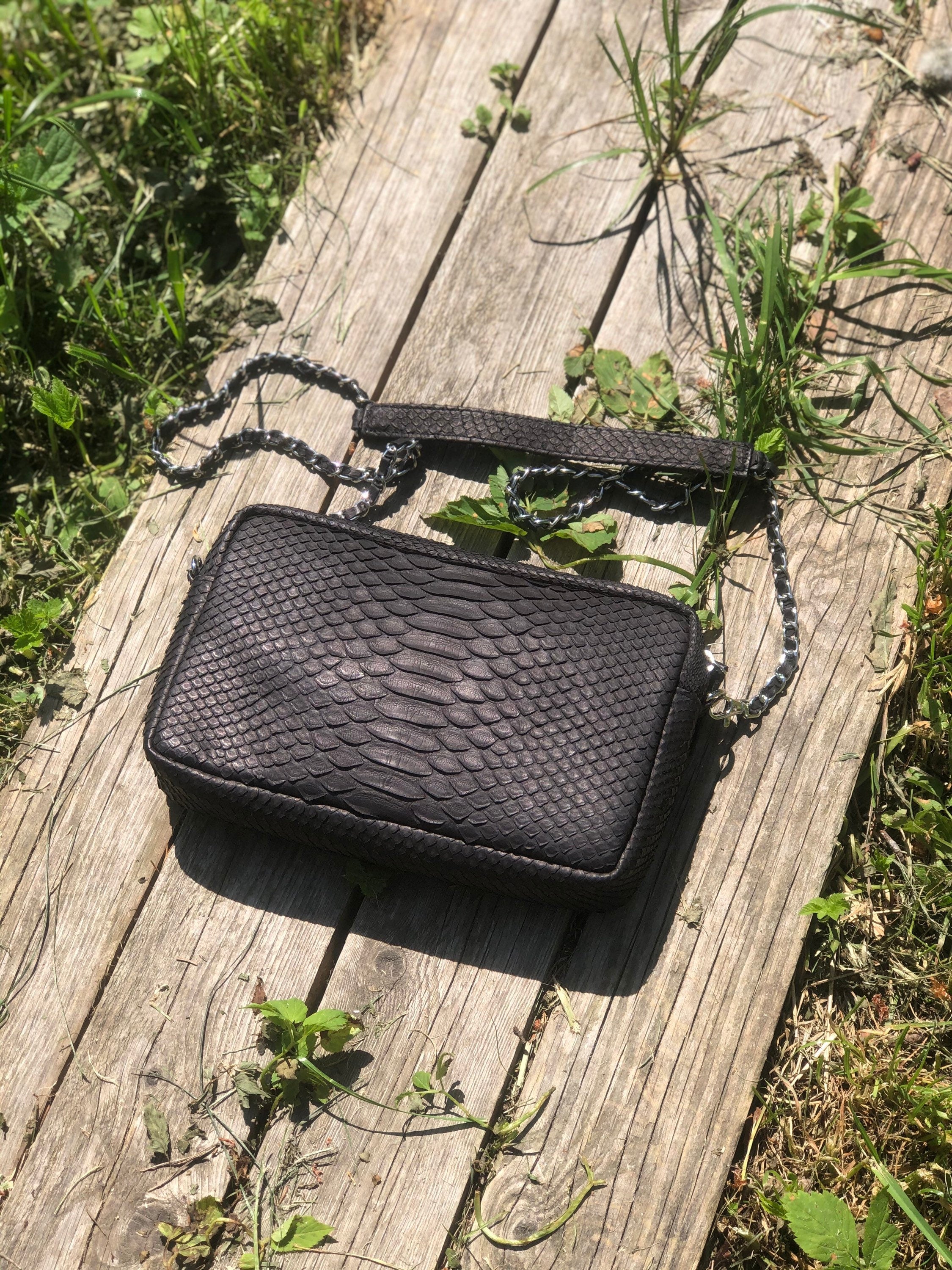 Genuine Python Skin Women Classy Black Bag