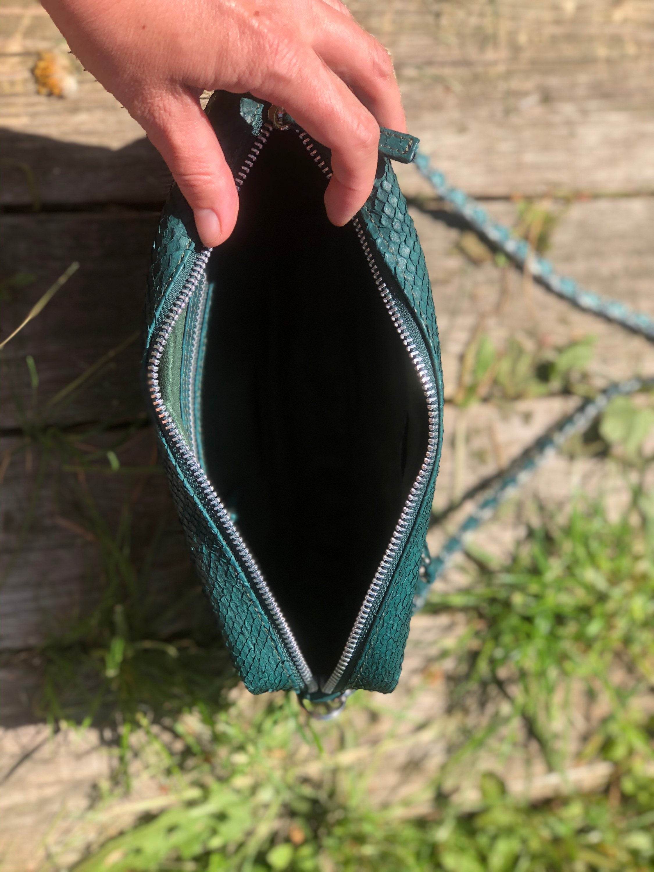 Genuine Python Skin Bag Dark Green Color