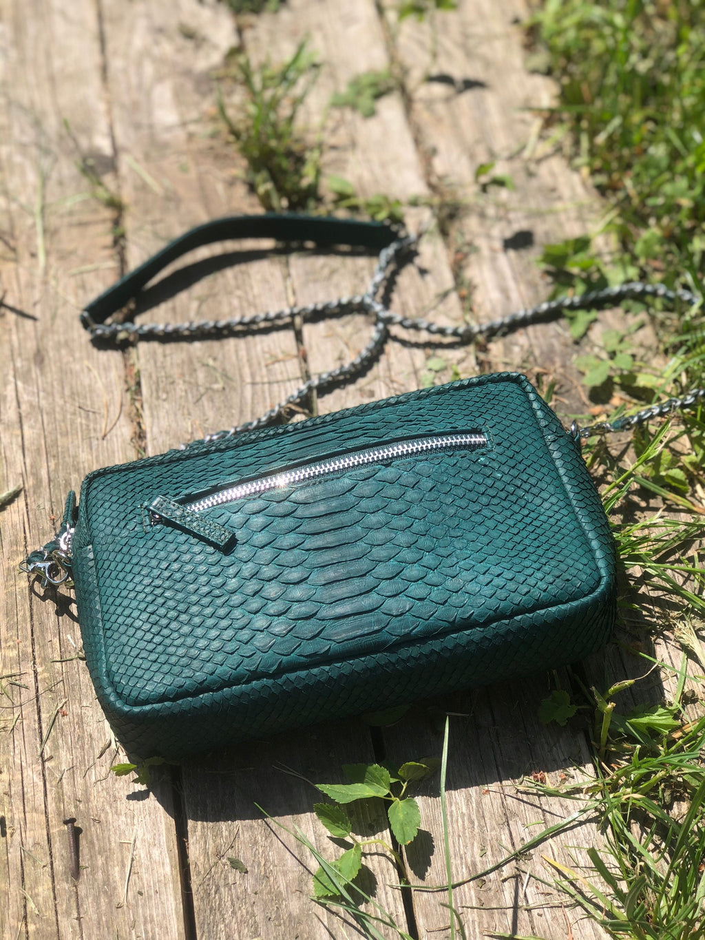 Genuine Python Skin Bag Dark Green Color