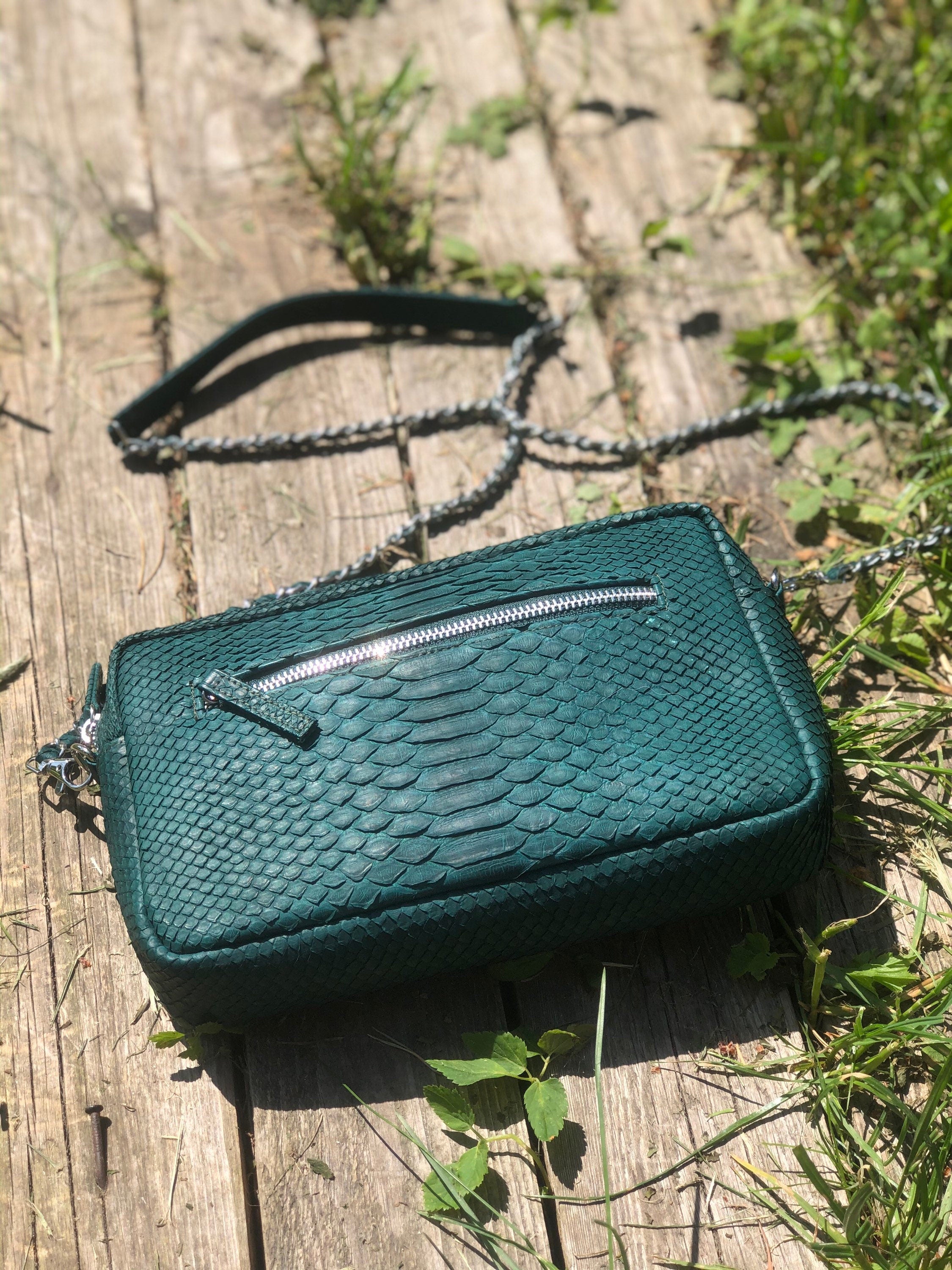 Genuine Python Skin Bag Dark Green Color