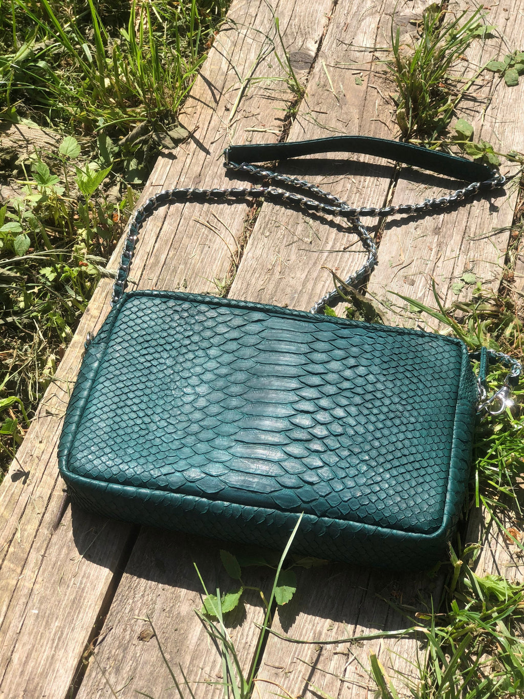 Genuine Python Skin Bag Dark Green Color