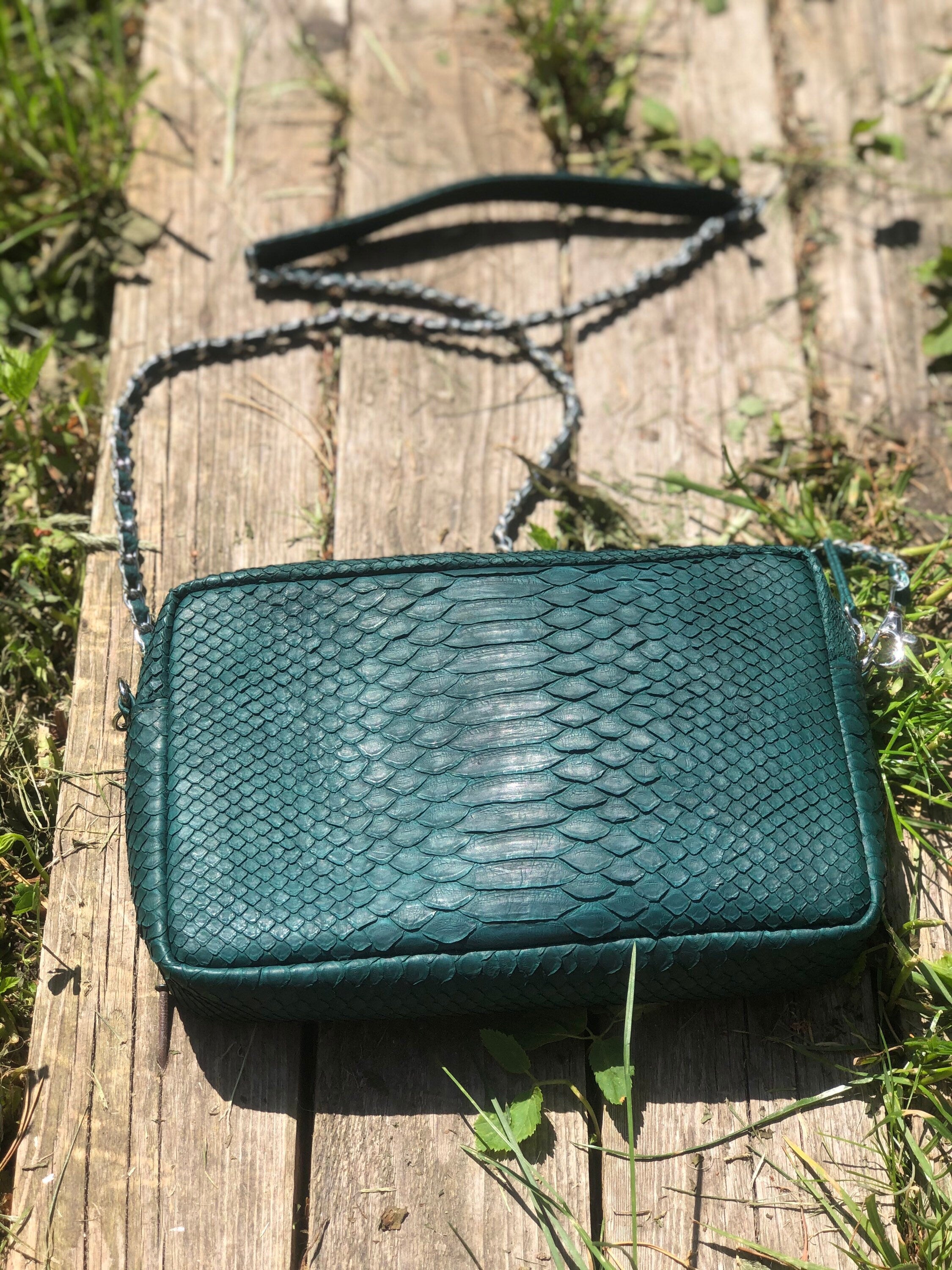 Genuine Python Skin Bag Dark Green Color