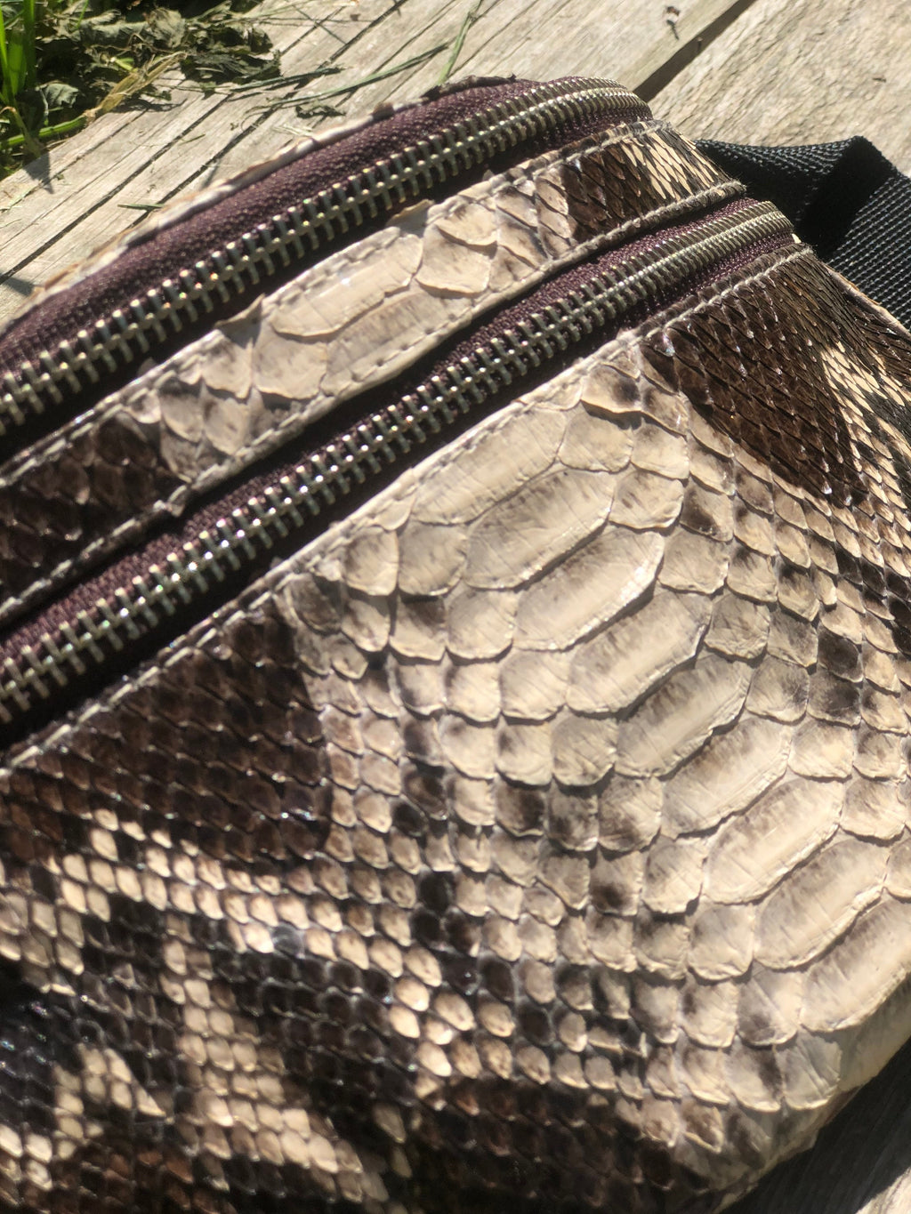 Genuine Python Skin Fanny Pack Brown and White