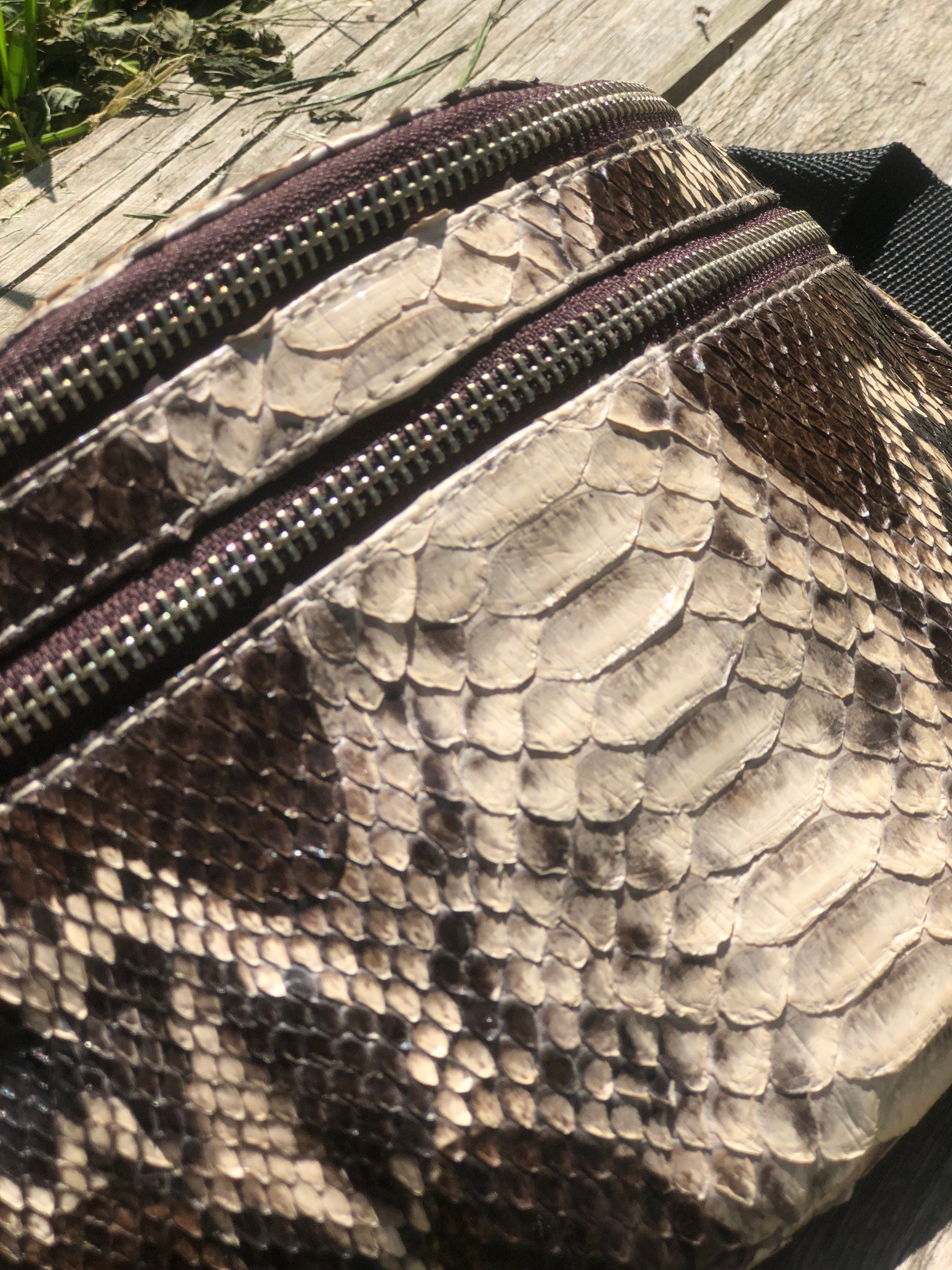 Genuine Python Skin Fanny Pack Brown and White