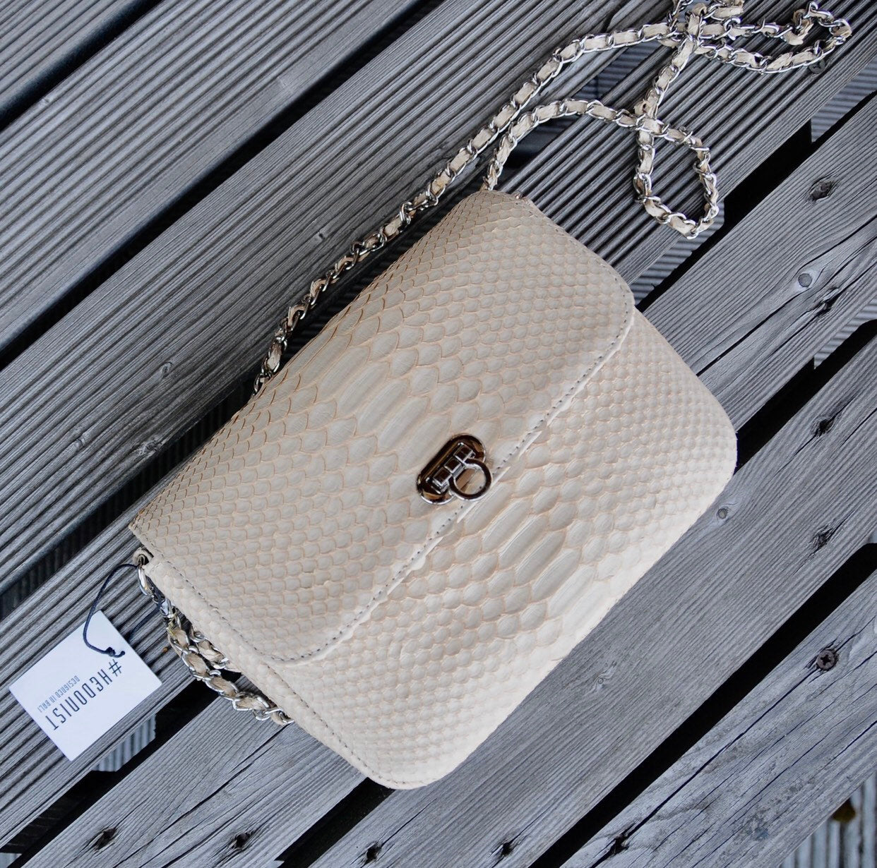 Genuine Python Skin Cream Color Crossbody Detachable Chain Handbag Mini Summer Elegant Classy Purse Clutch, Milk Color Python Leather Lady — Red