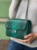 Genuine Python Skin Green Color Shiny Chain Bag — Red