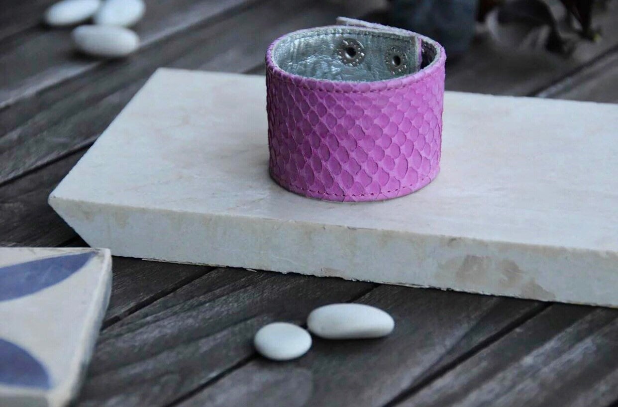 Pink Genuine Python Skin Bracelet