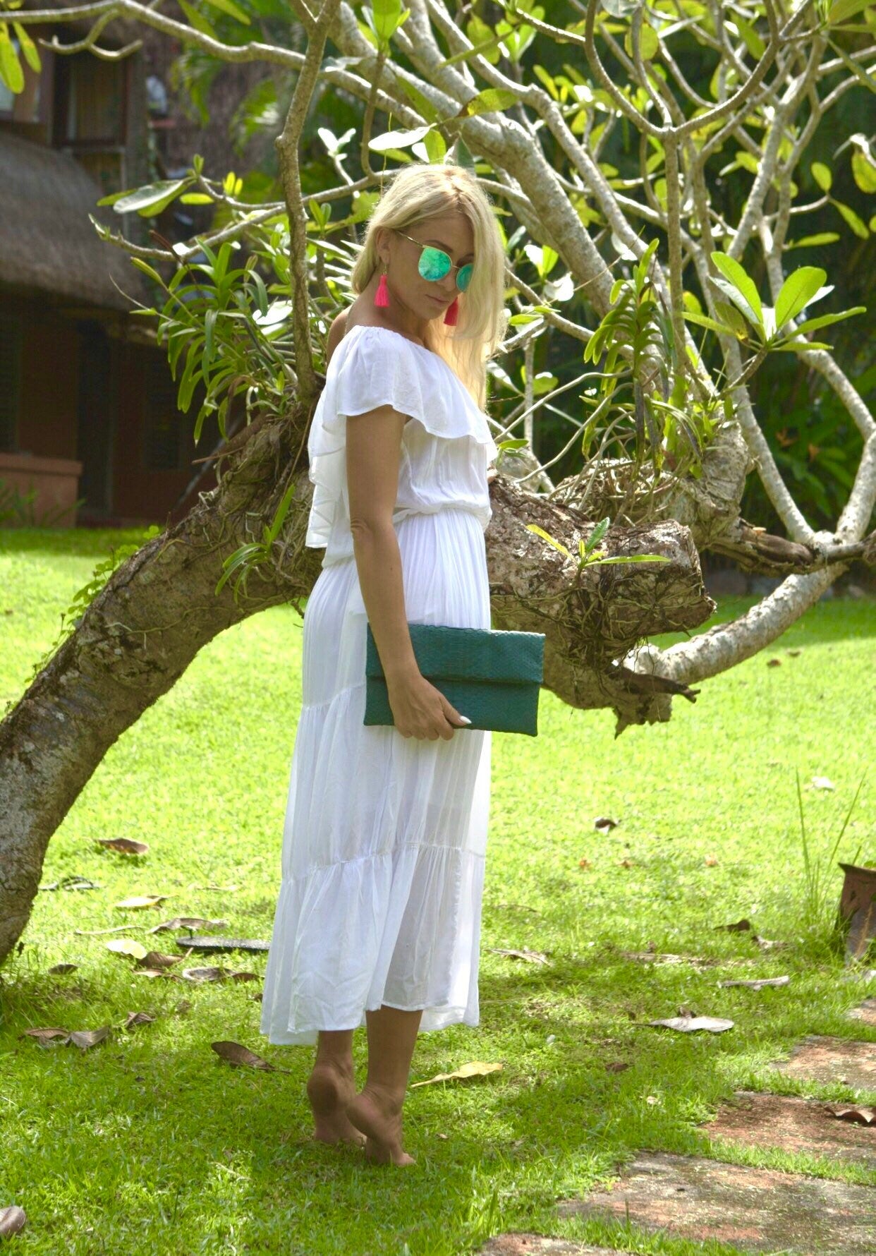 Genuine Python Skin Envelope Clutch — Dark Green