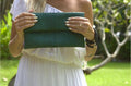 Genuine Python Skin Envelope Clutch — Dark Green