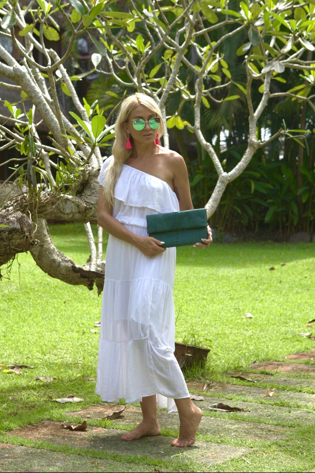 Genuine Python Skin Envelope Clutch — Dark Green