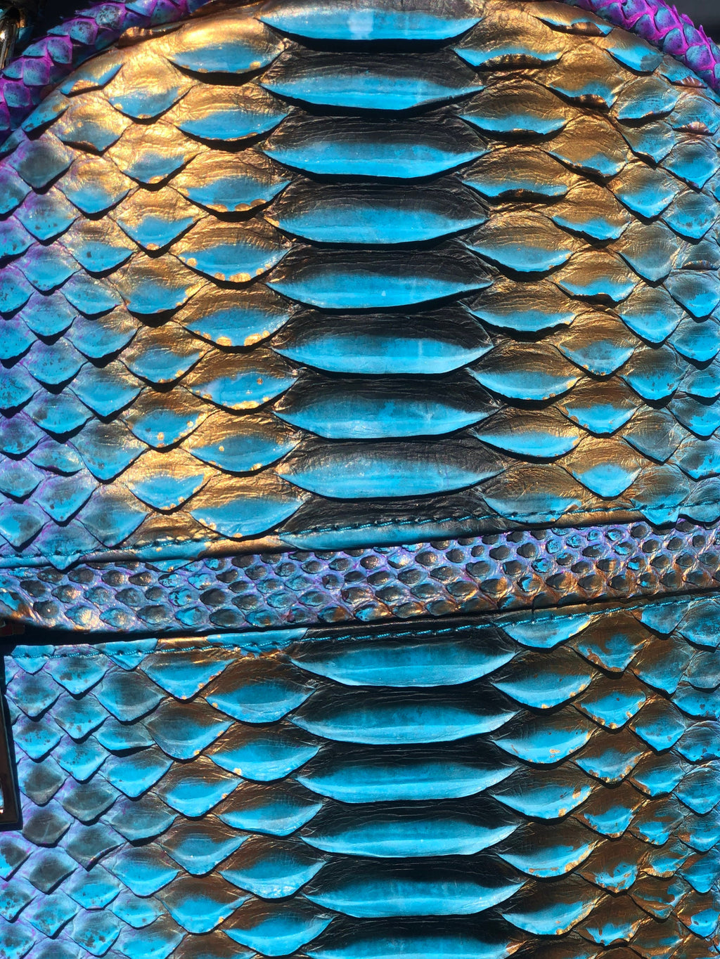 Genuine Python Skin Backpack — Blue Shiny