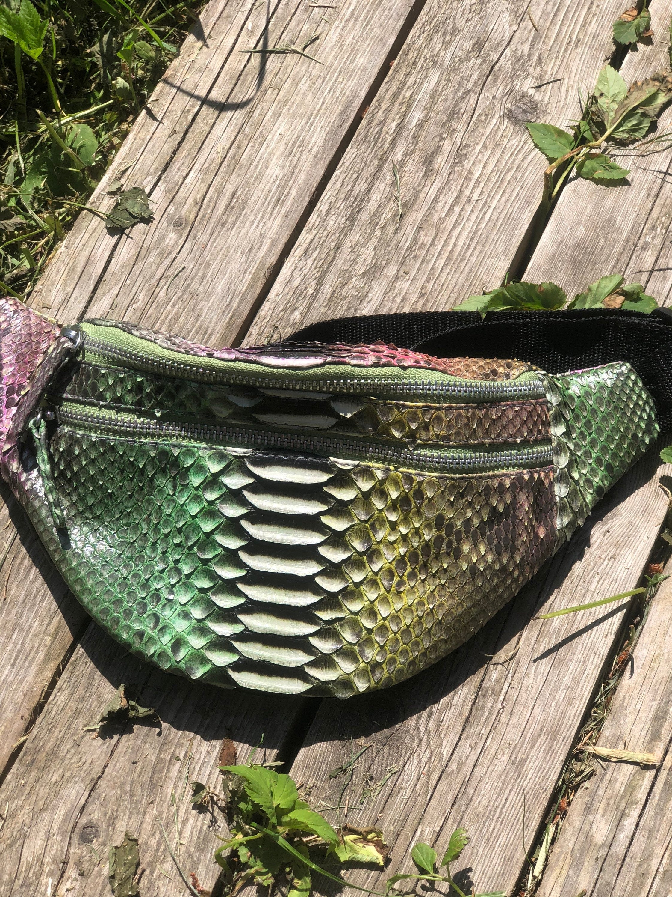 Genuine Python Skin Fanny Pack — Bronze Green Multicolor