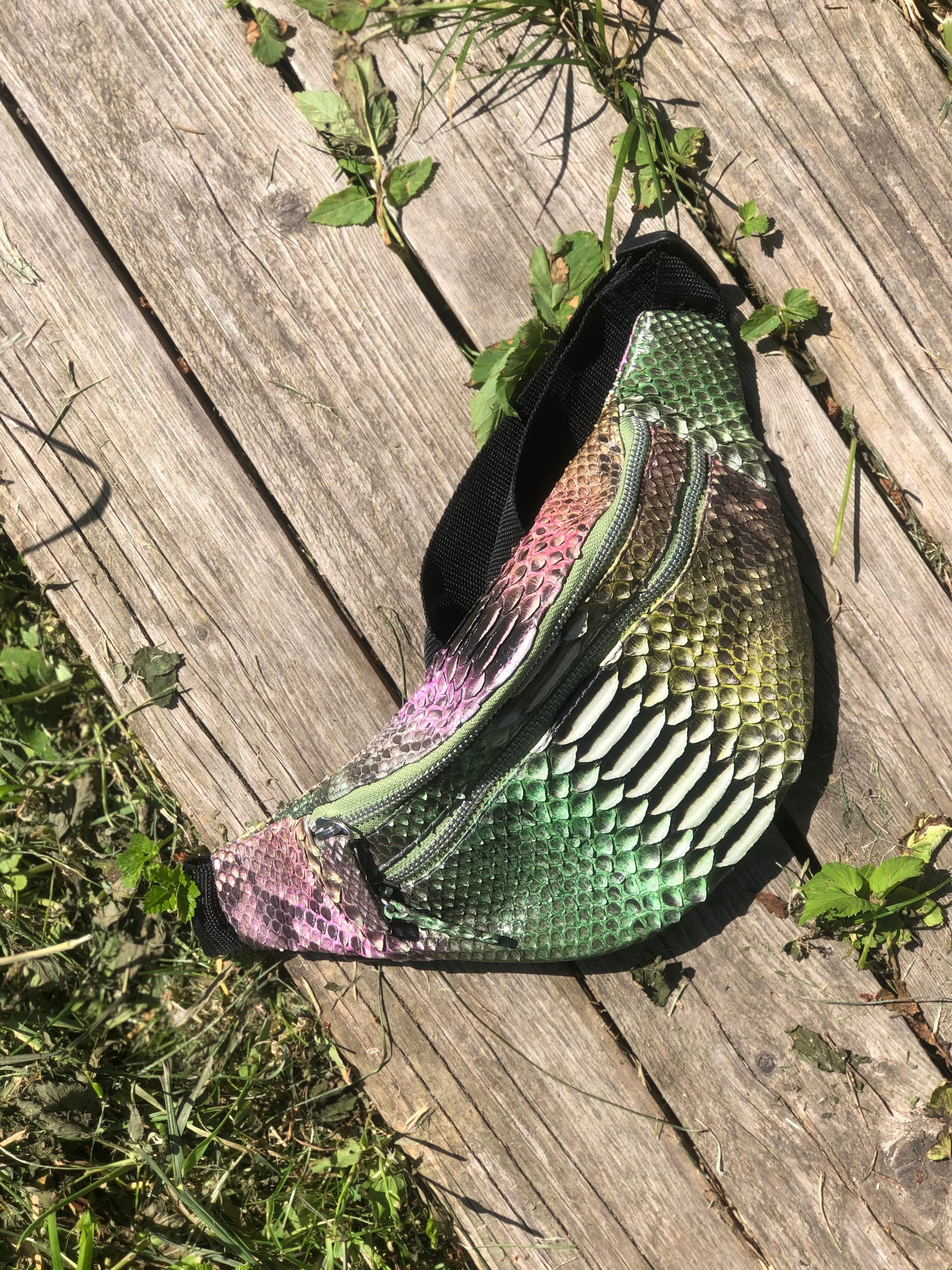 Genuine Python Skin Fanny Pack — Bronze Green Multicolor