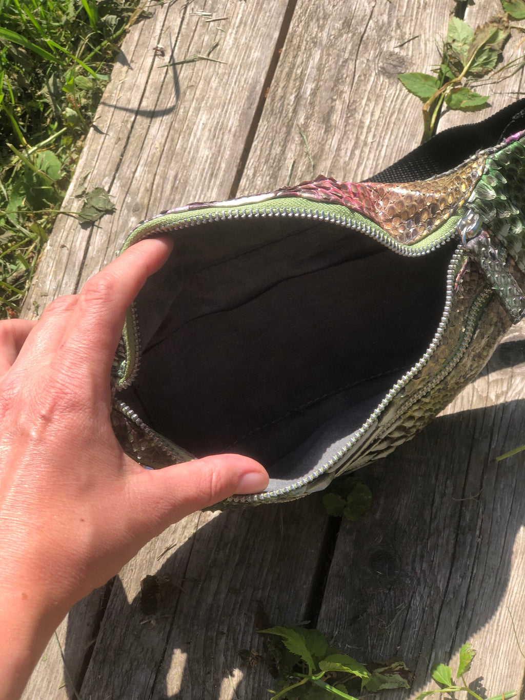 Genuine Python Skin Fanny Pack — Bronze Green Multicolor