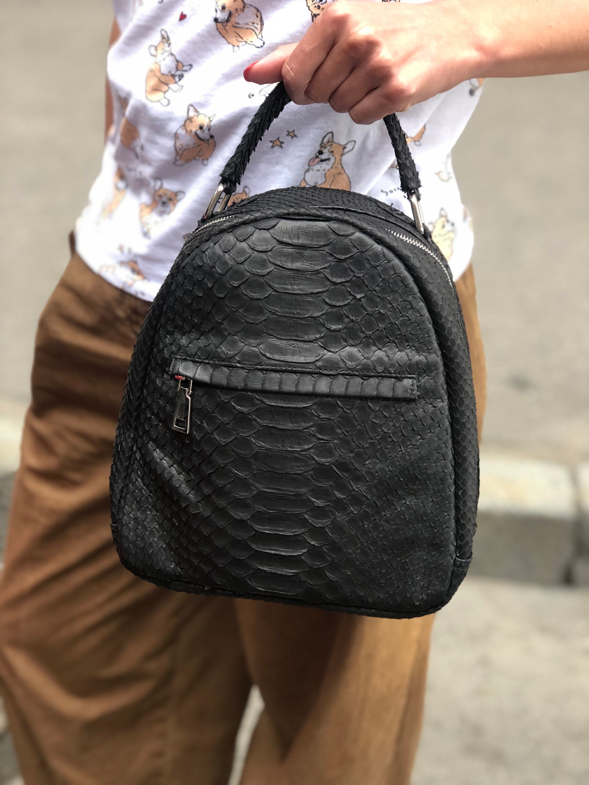 Genuine Python Skin Backpack — Black