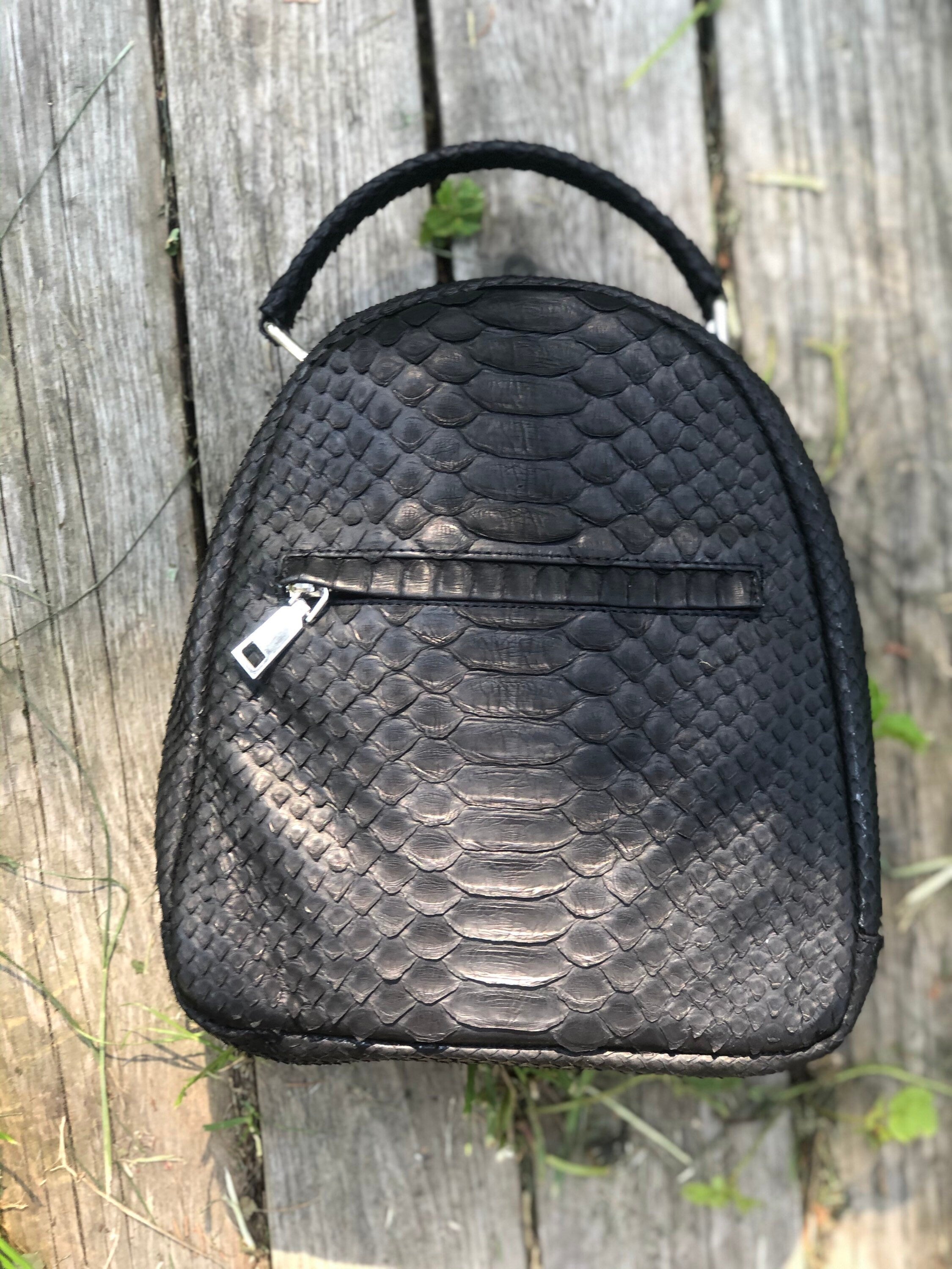 Genuine Python Skin Backpack — Black