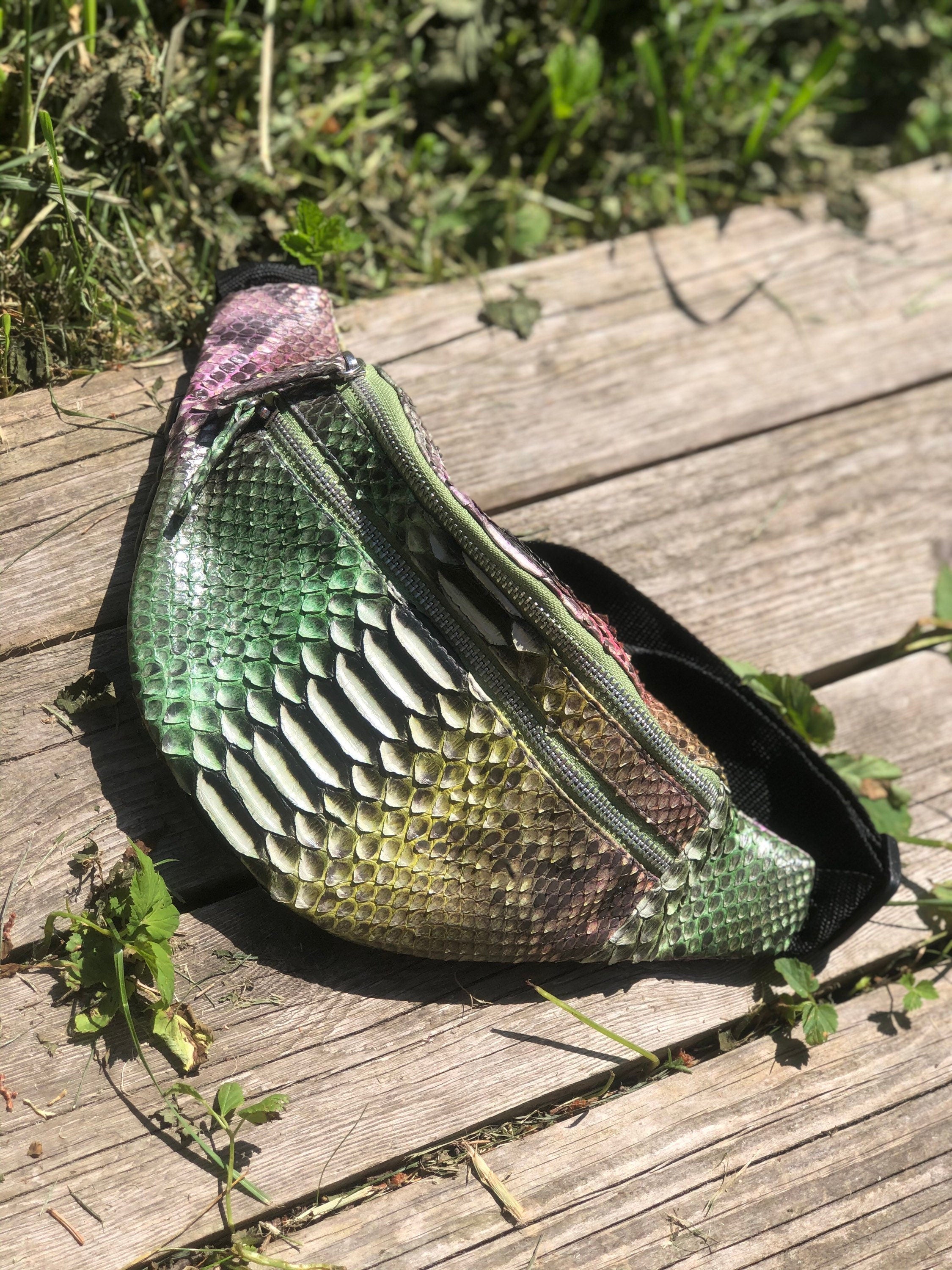 Genuine Python Skin Fanny Pack — Bronze Green Multicolor