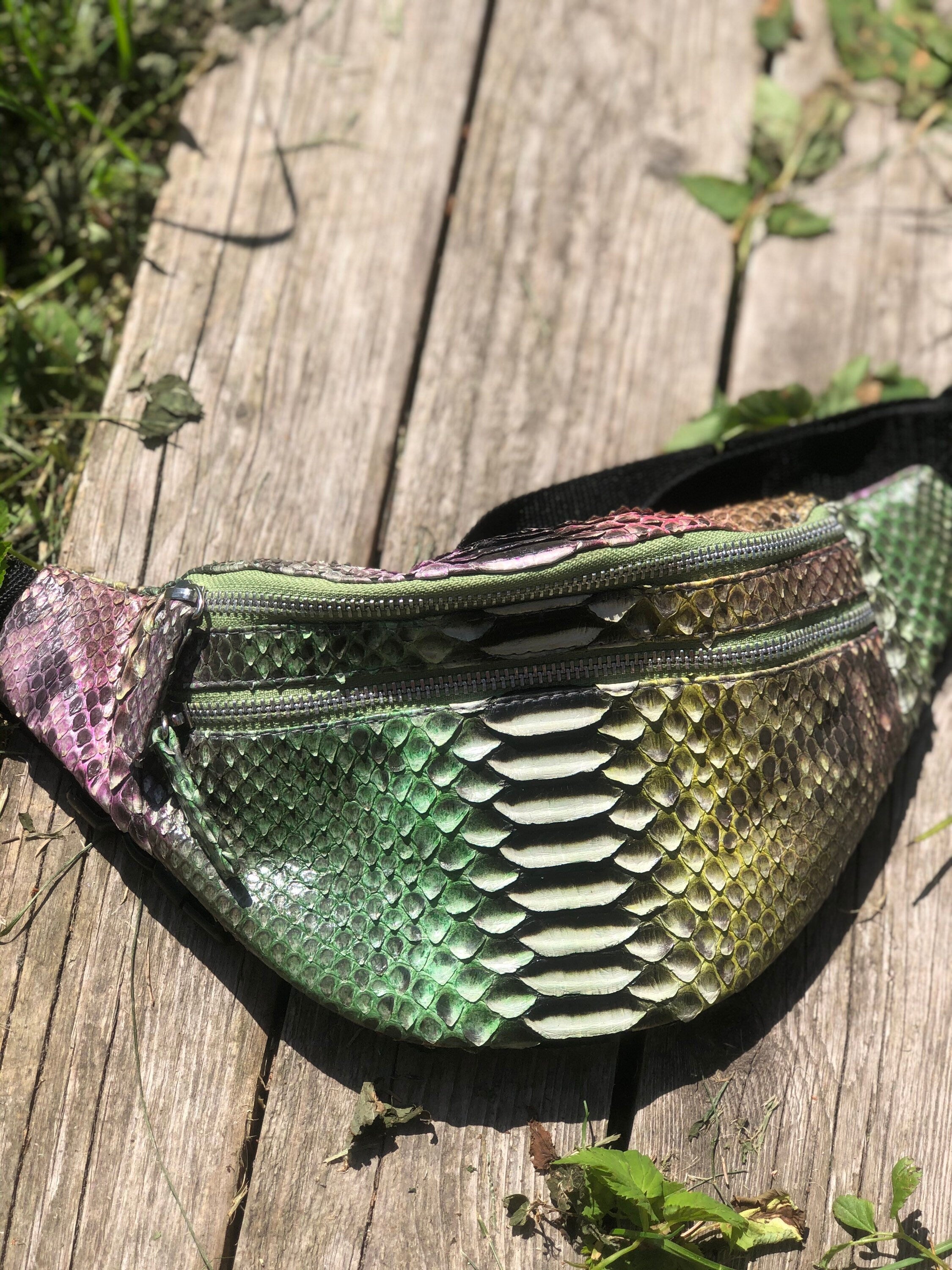 Genuine Python Skin Fanny Pack — Bronze Green Multicolor