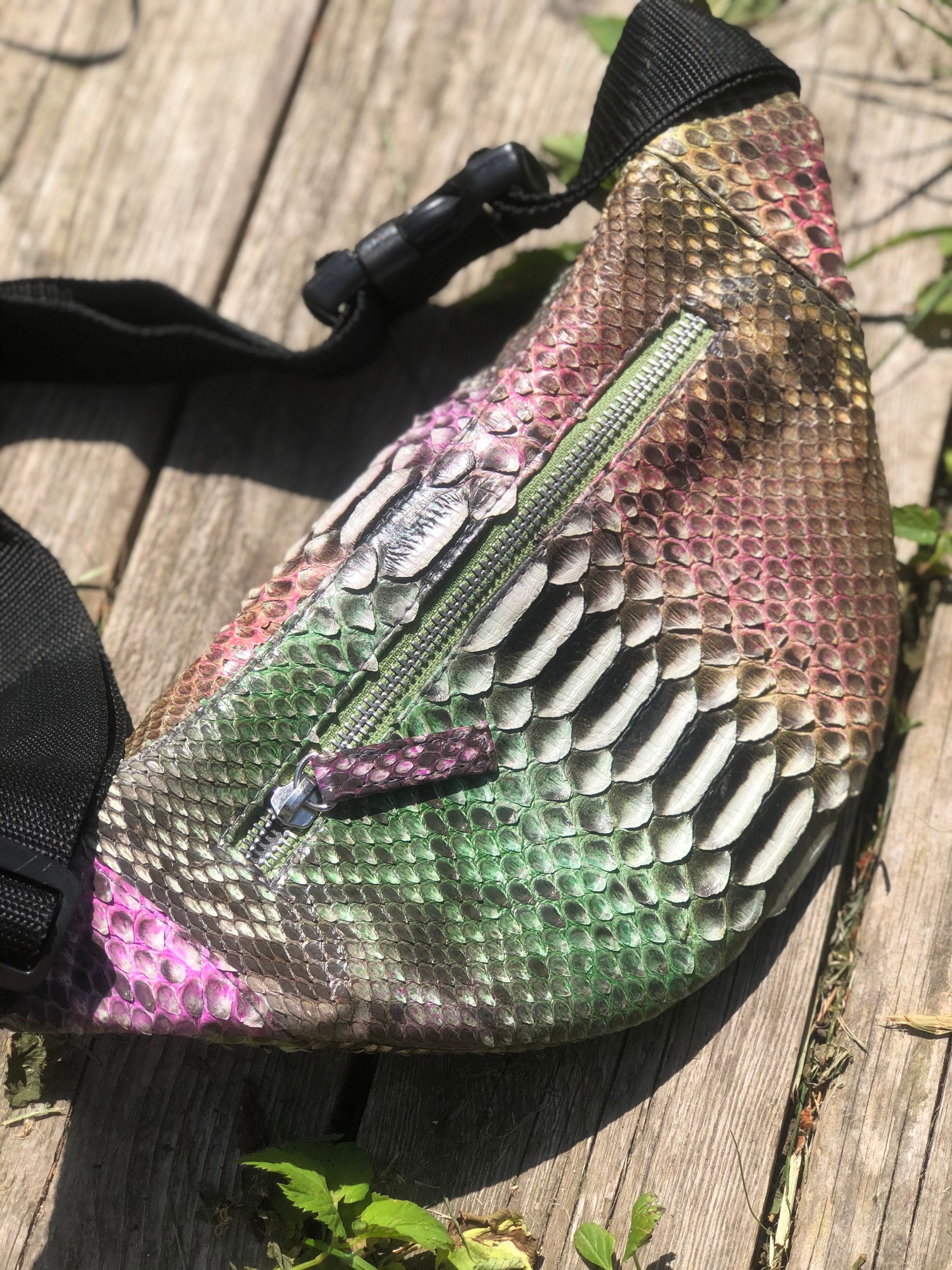 Genuine Python Skin Fanny Pack — Bronze Green Multicolor