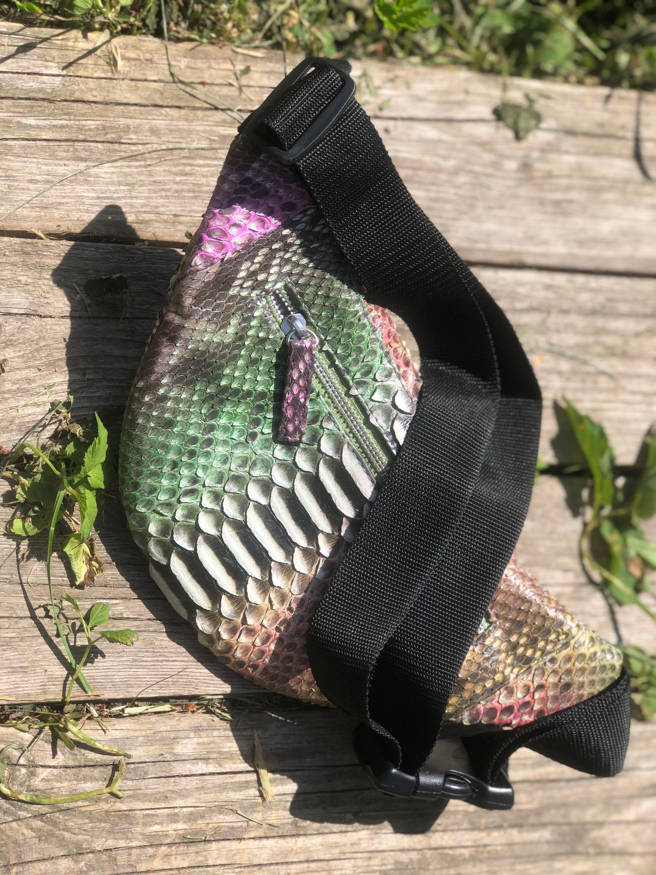 Genuine Python Skin Fanny Pack — Bronze Green Multicolor
