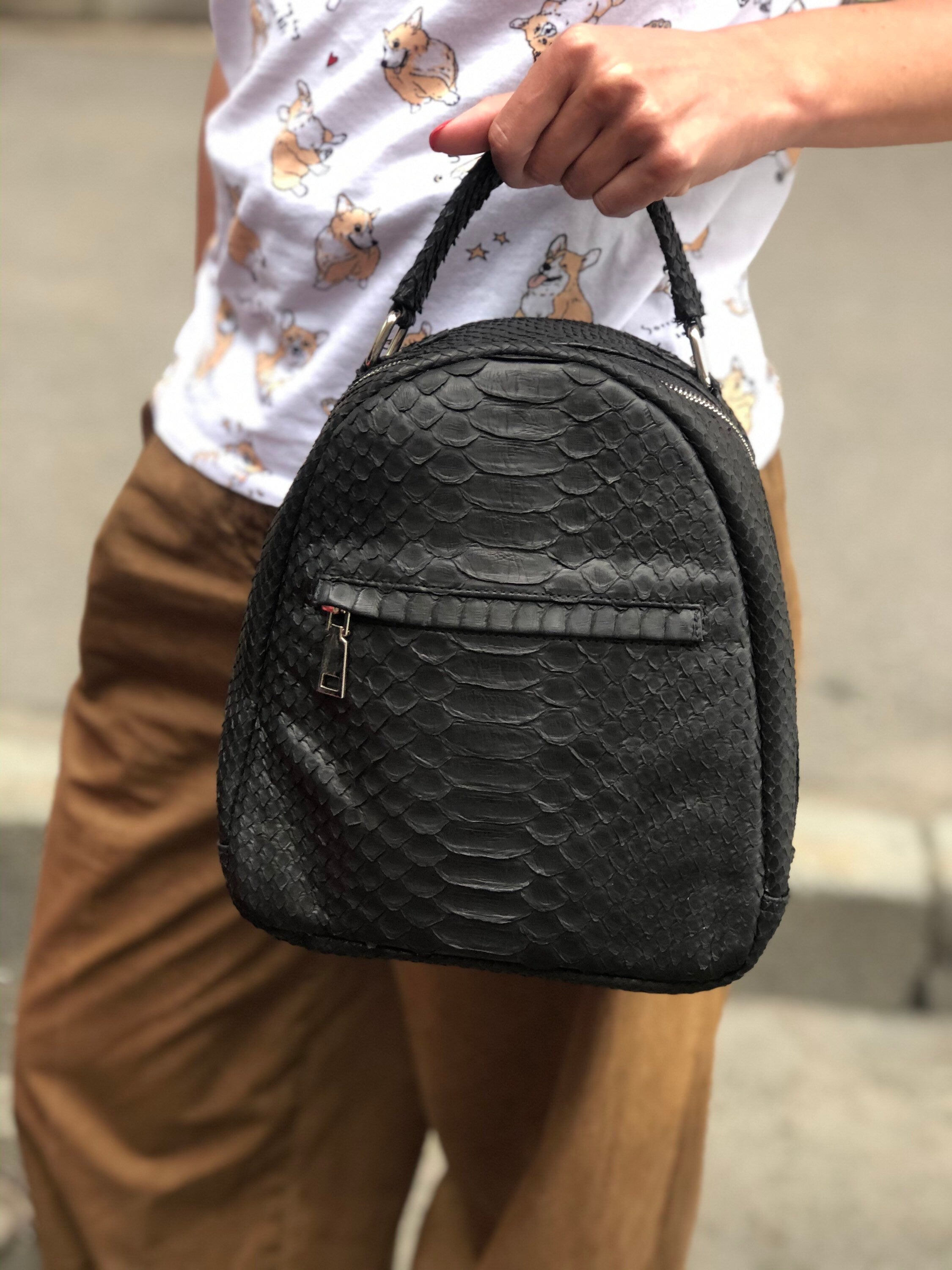Genuine Python Skin Backpack — Black