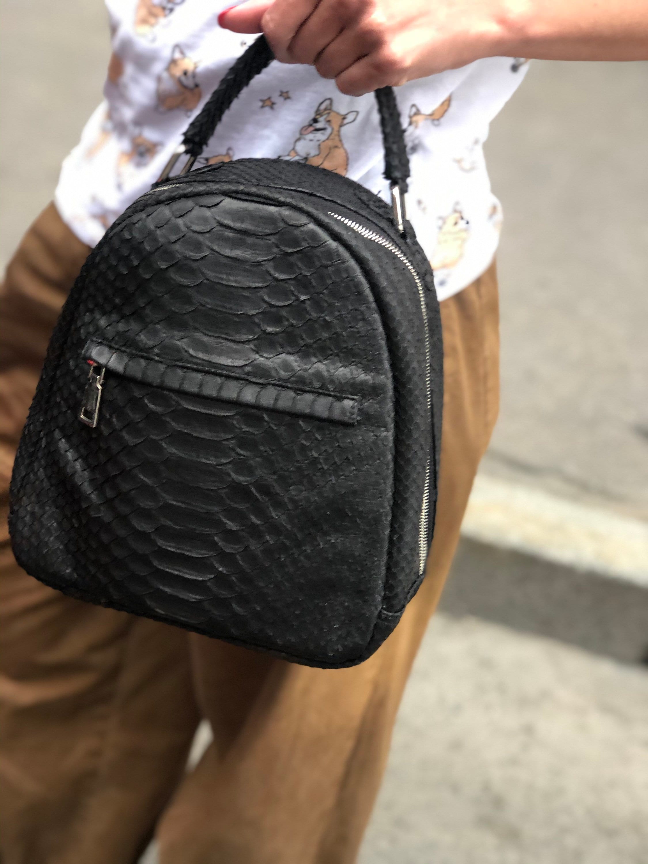Genuine Python Skin Backpack — Black