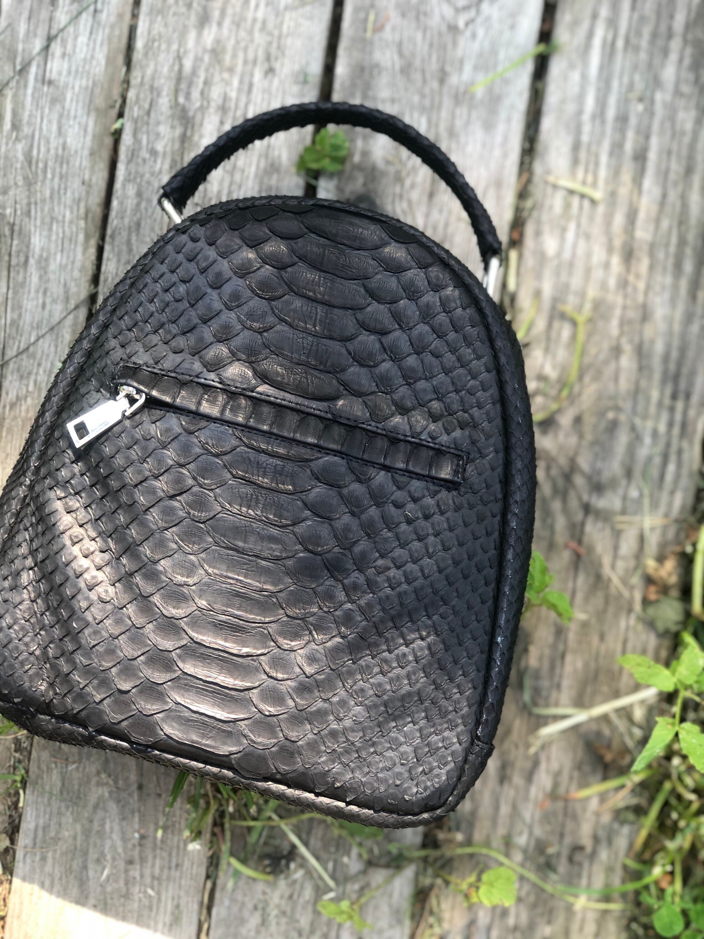 Genuine Python Skin Backpack — Black