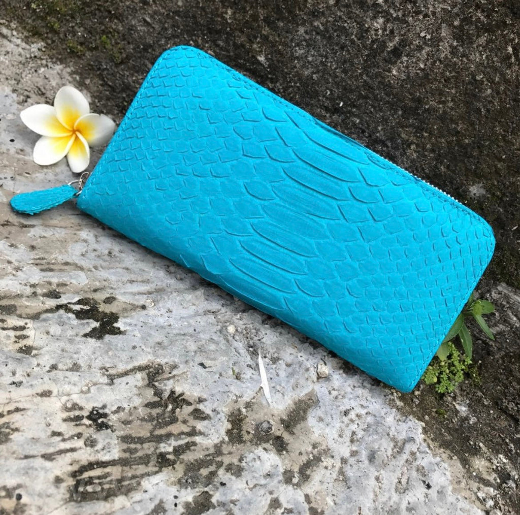 Turquise Genuine Python Unisex Wallet — Blue