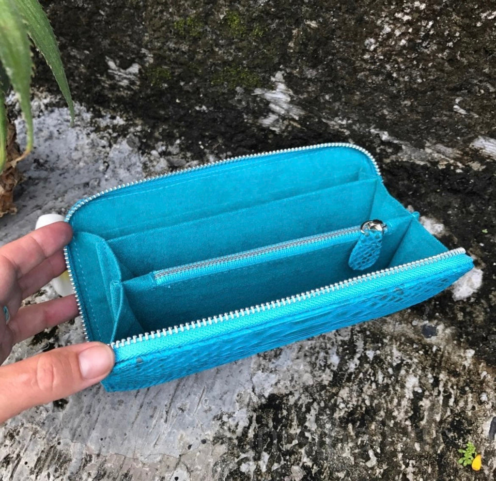 Turquise Genuine Python Unisex Wallet — Blue