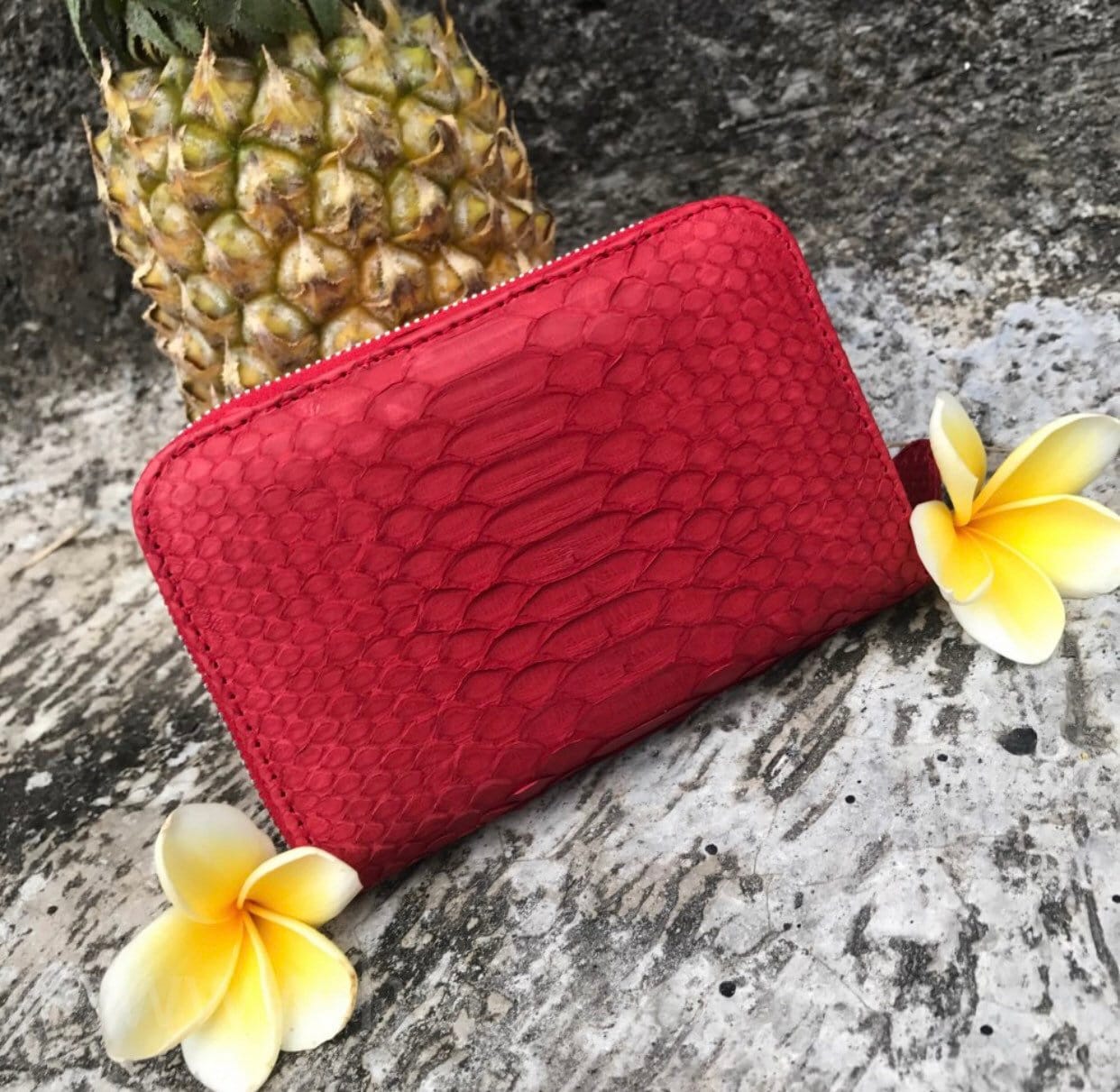 Genuine python skin red wallet