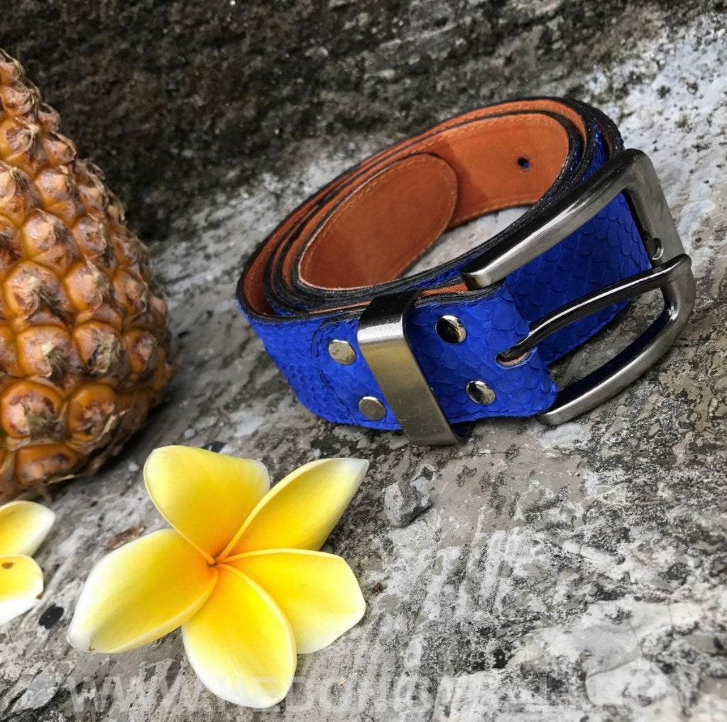 Genuine Python Skin Belt — Electric Blue
