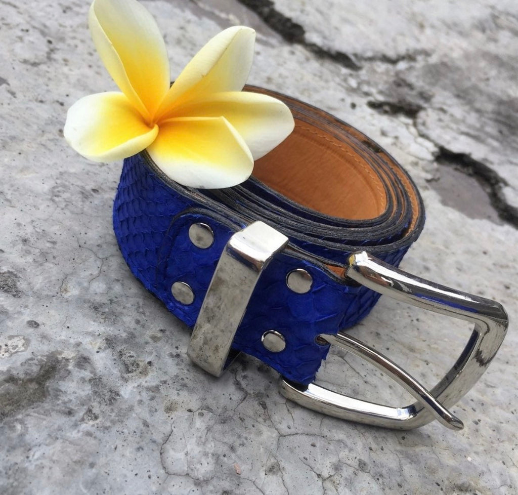 Genuine Python Skin Belt — Electric Blue