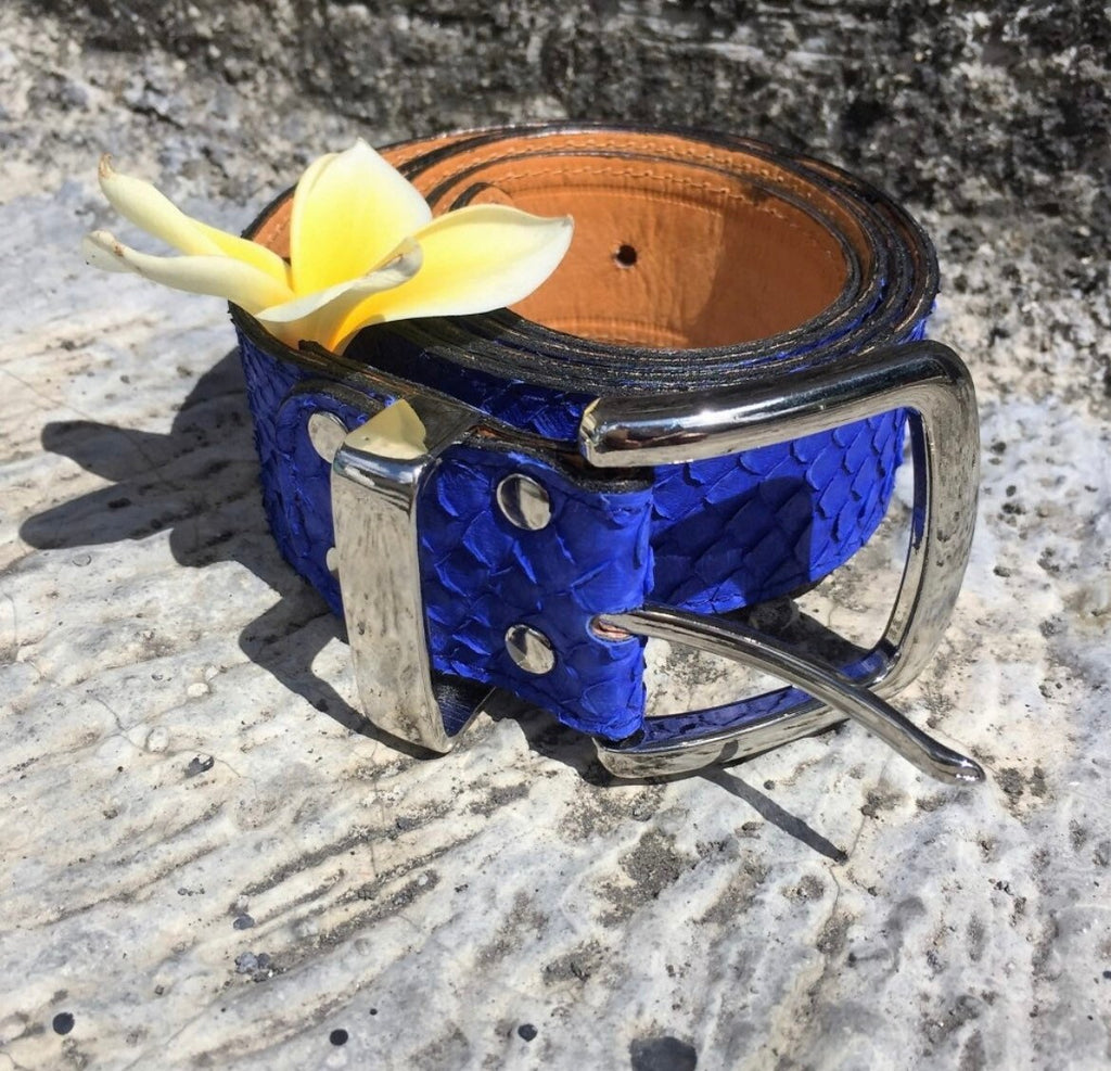 Genuine Python Skin Belt — Electric Blue