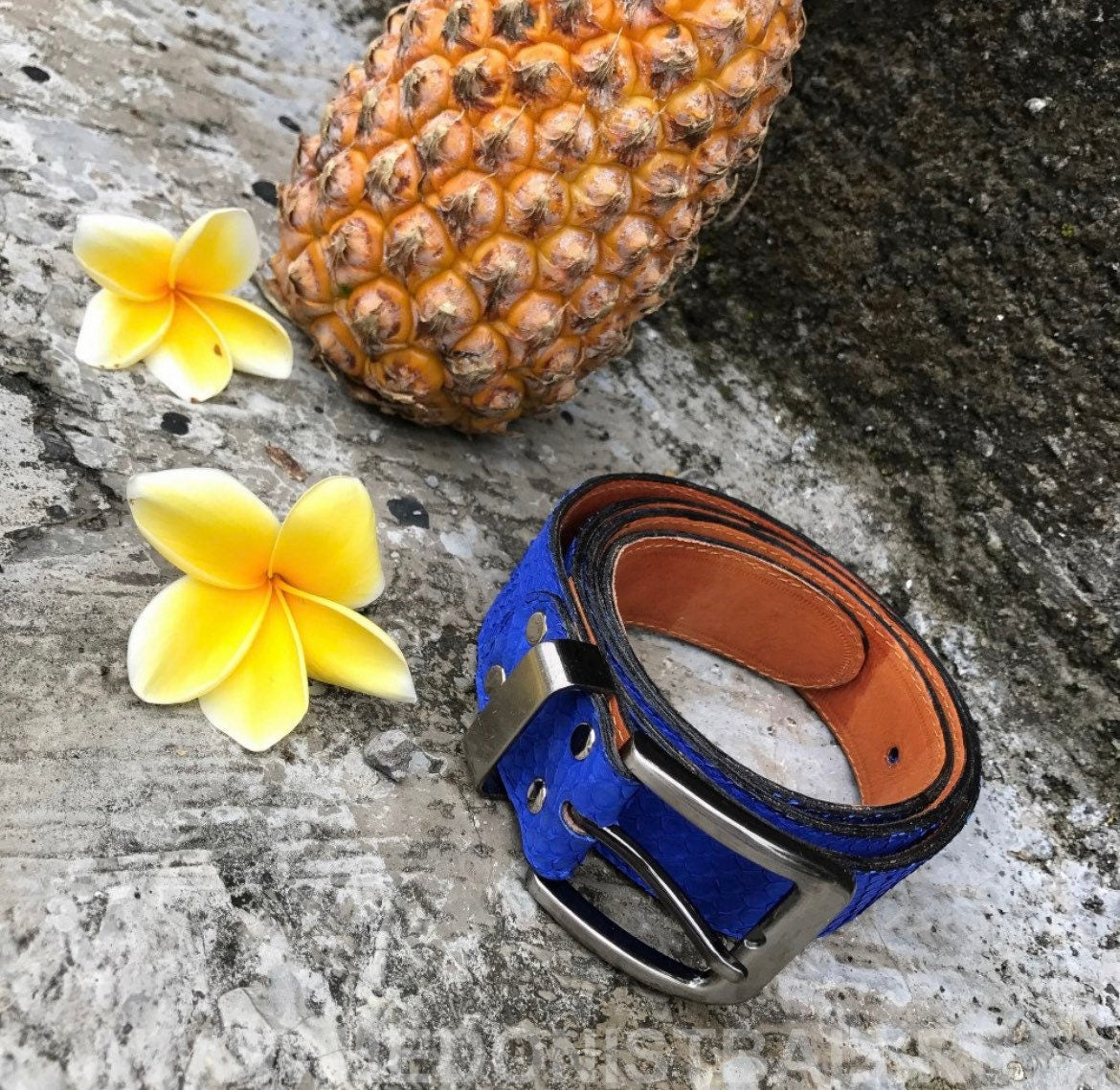Genuine Python Skin Belt — Electric Blue