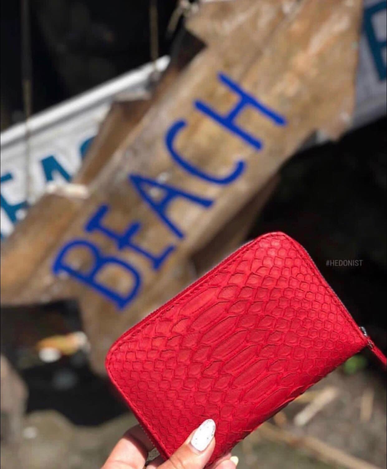 Genuine python skin red wallet