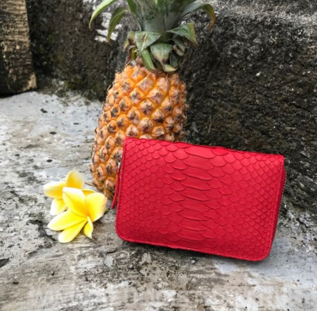 Genuine Python Skin Wallet — Red