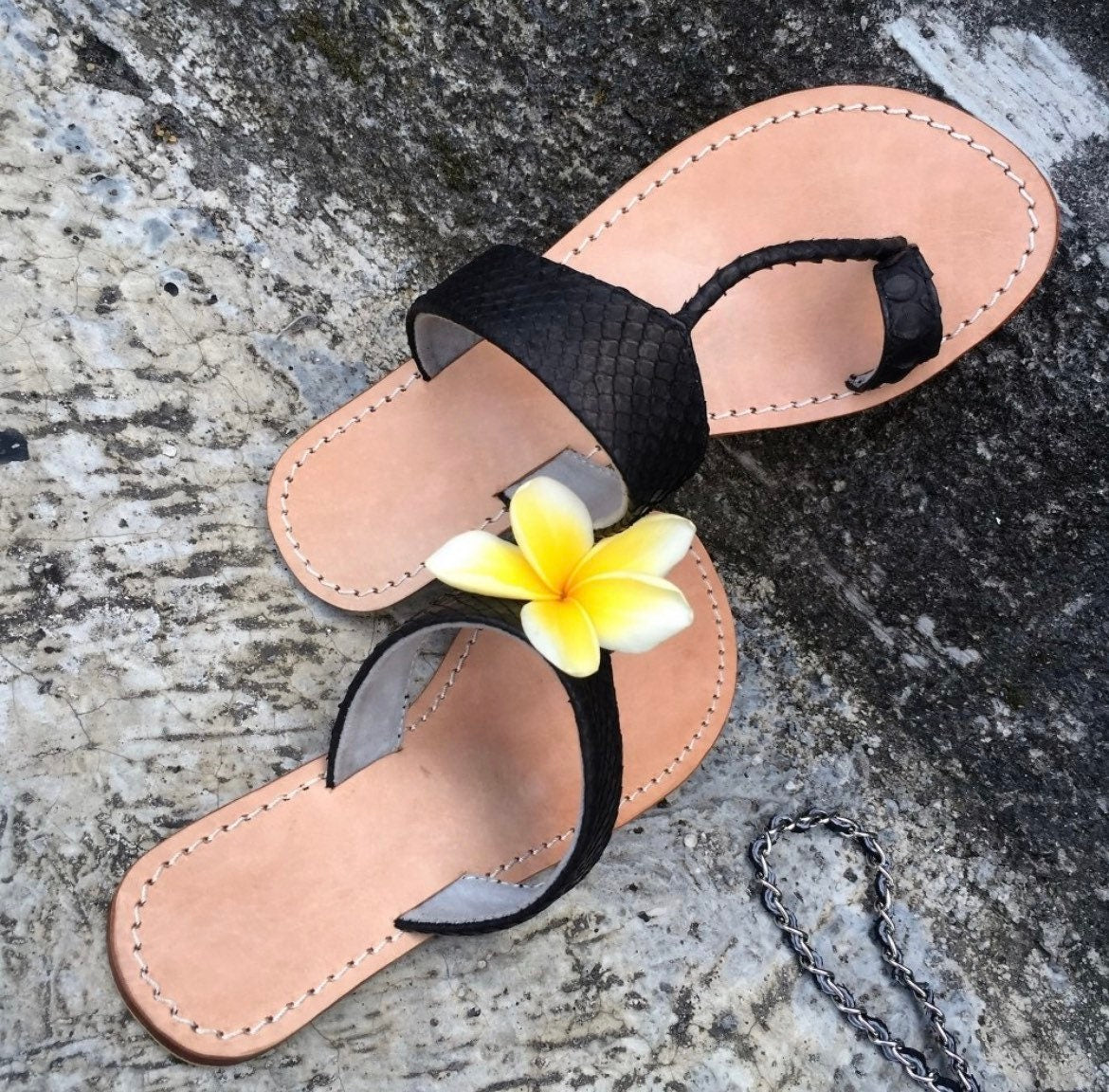 Python skin sandal — Black