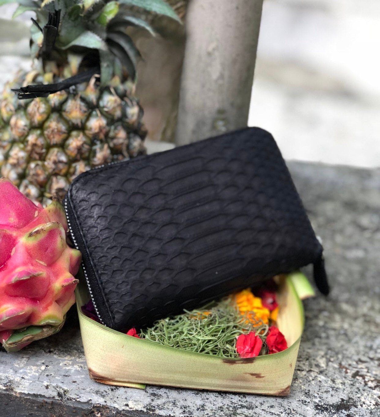 Genuine python skin black wallet