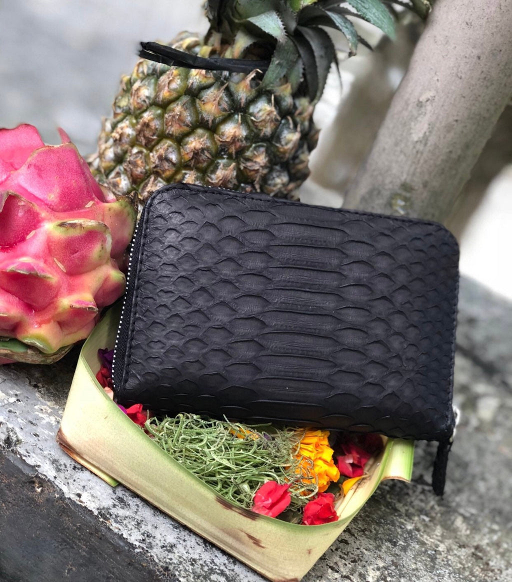 Genuine Python Skin Wallet — Black