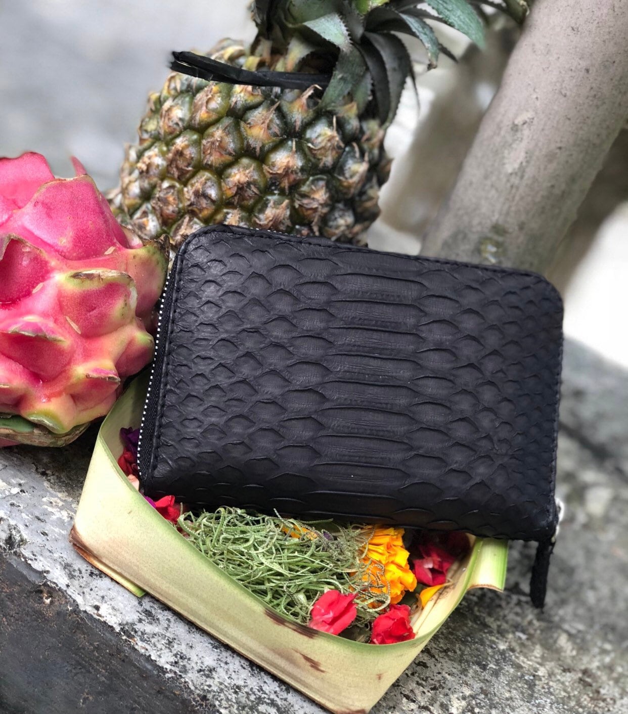 Genuine python skin black wallet