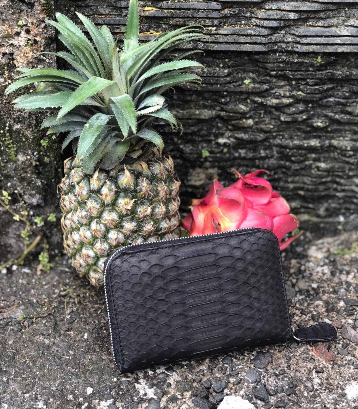 Genuine python skin black wallet