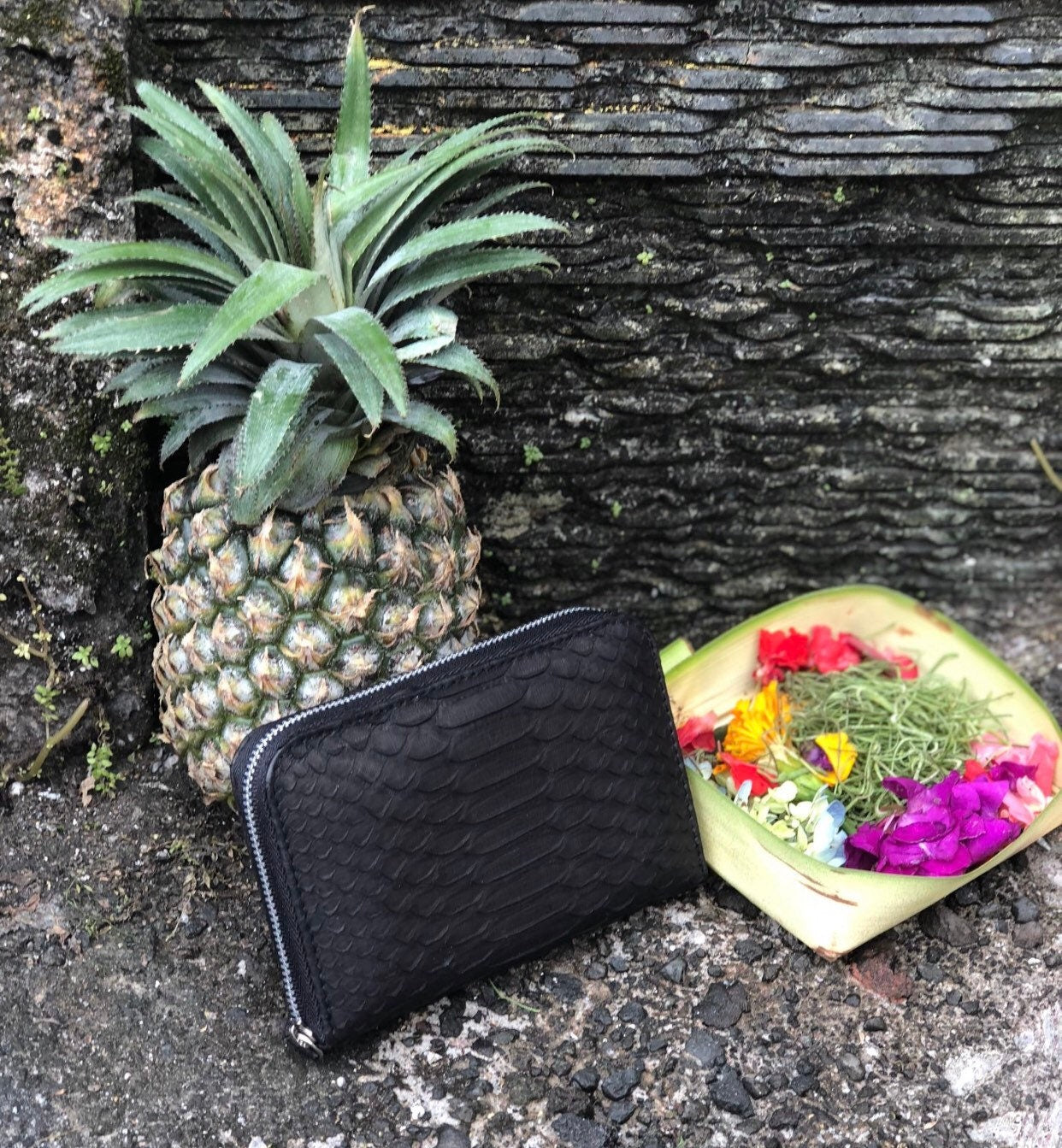 Genuine python skin black wallet