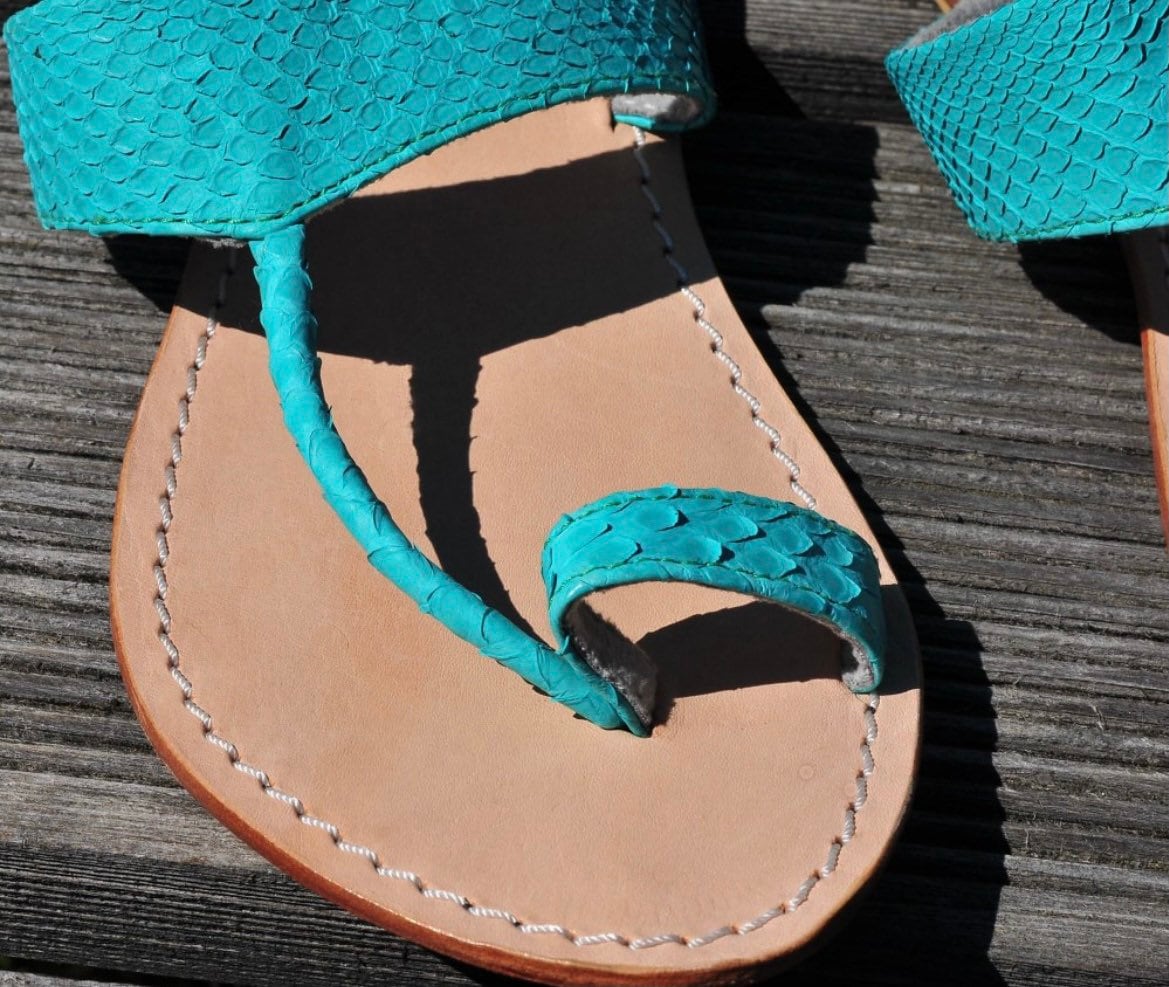 Python skin sandal turquoise Tiffany color — Red