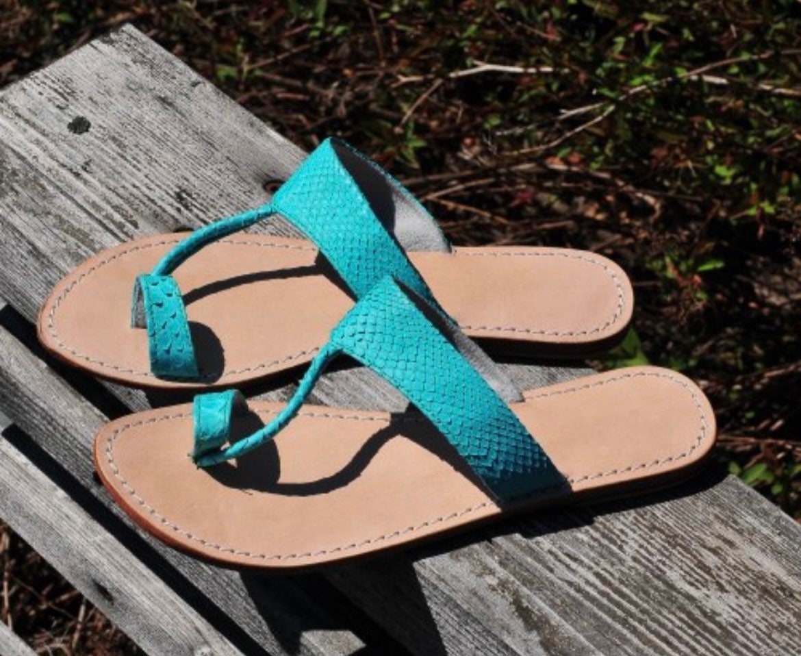 Python skin sandal turquoise Tiffany color — Red