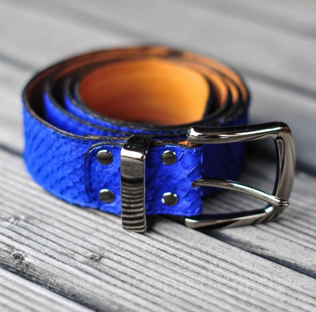 Genuine Python Skin Belt — Electric Blue